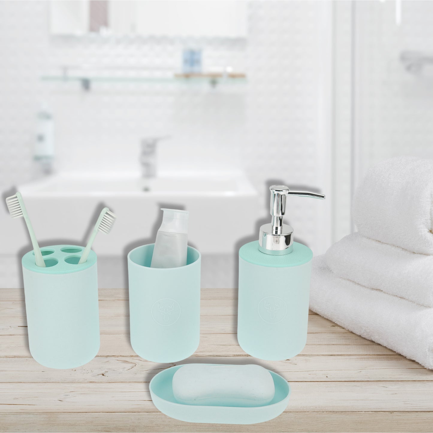 4 Pcs Set Durable Round Bathroom Accessories Kit Blue