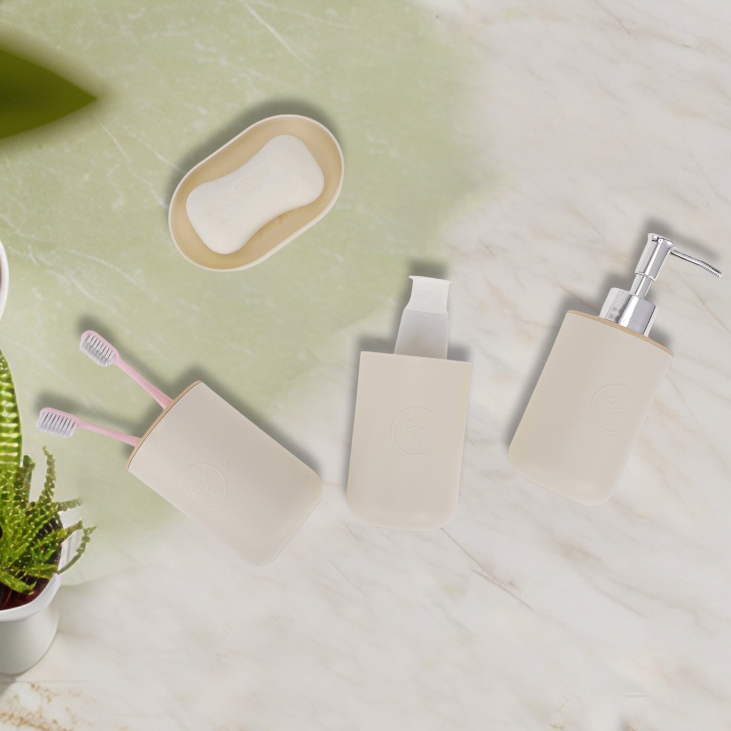 Juego de 4 accesorios de baño redondos y duraderos, color marrón claro