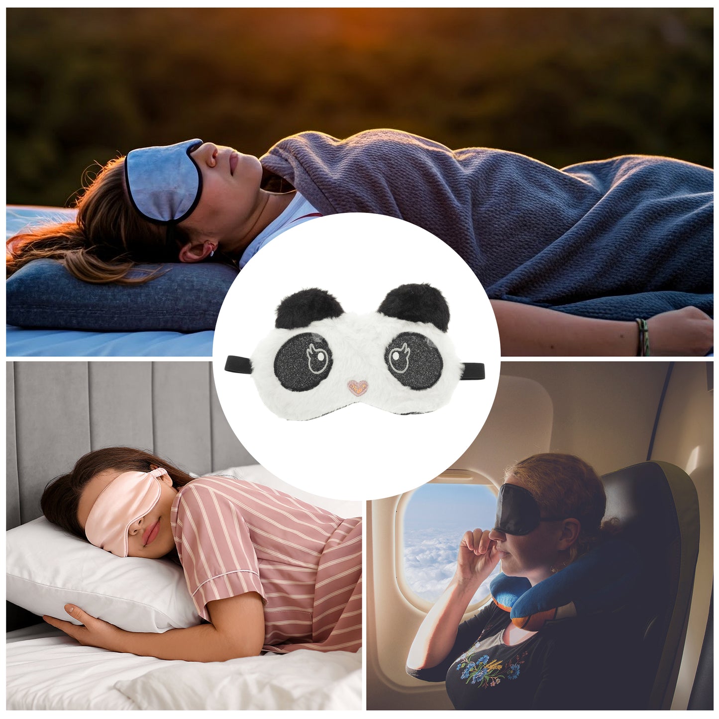 Durable Pandas Sleep Mask Cute Eye Shade Cover for Office White