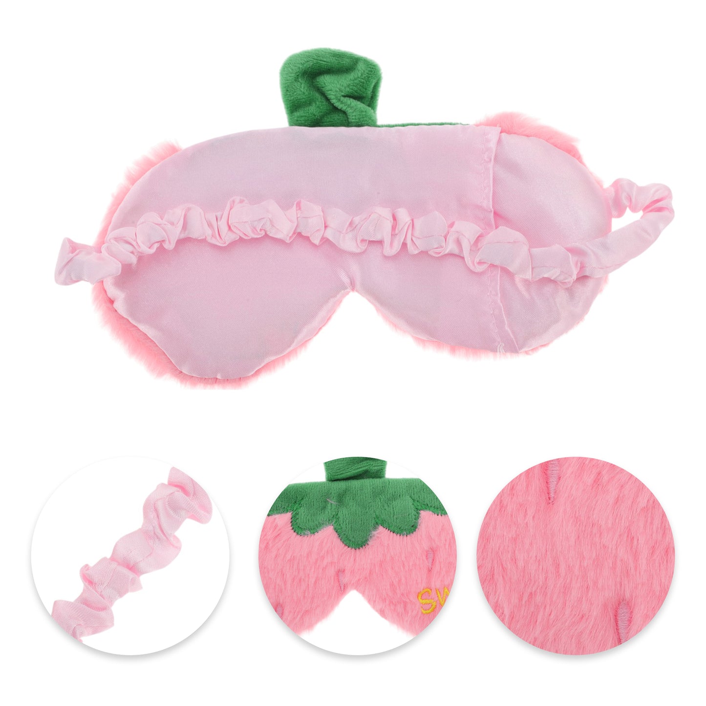 Durable Plush Strawberry Eye Mask for Travel Office Pink