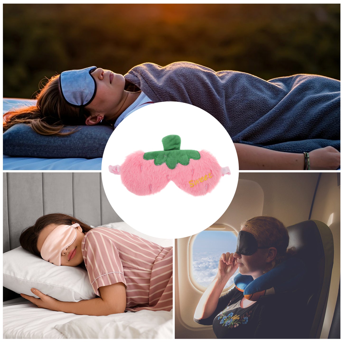 Durable Plush Strawberry Eye Mask for Travel Office Pink