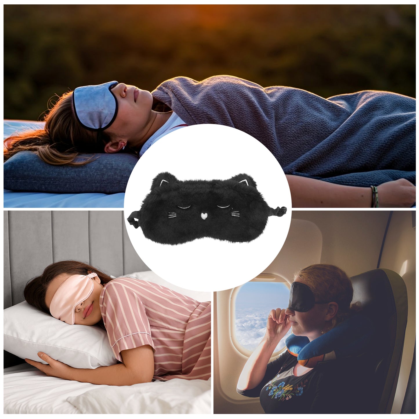 Durable Cat Sleep Mask Cute Eye Shade Cover for Office Black