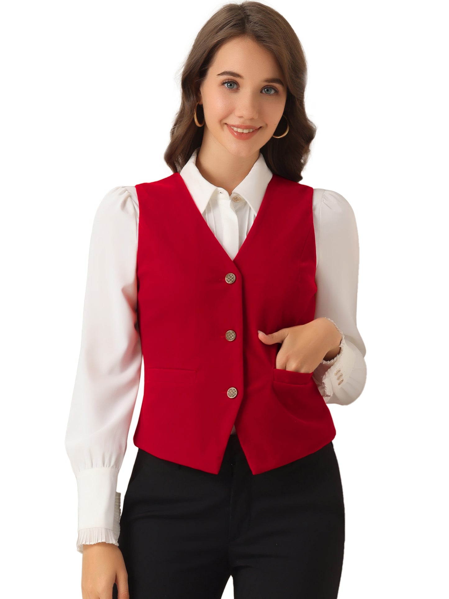 Women's Steampunk Waistcoat Velvet Button Down V-Neck Suit Vest