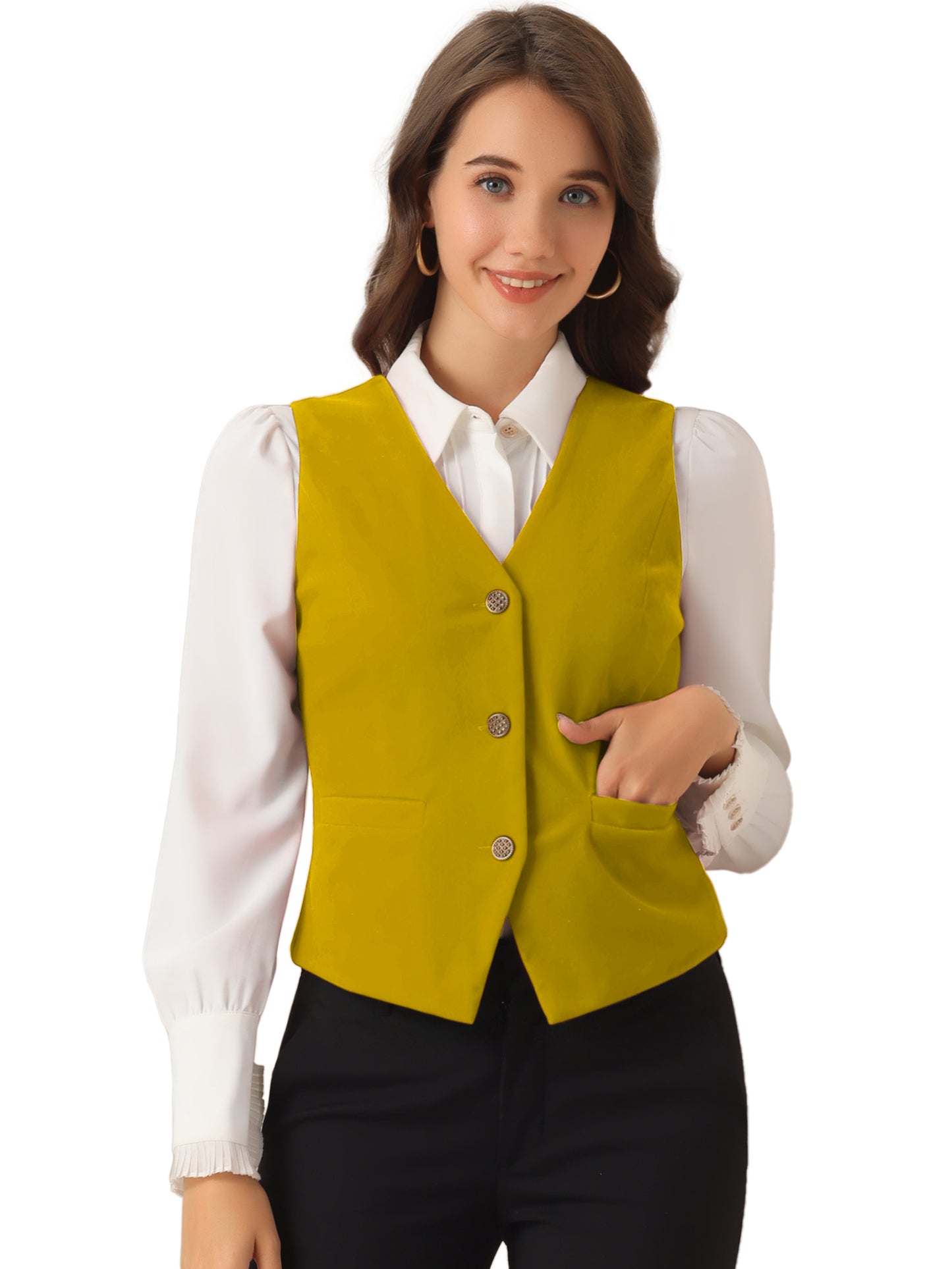 Women's Steampunk Waistcoat Velvet Button Down V-Neck Suit Vest