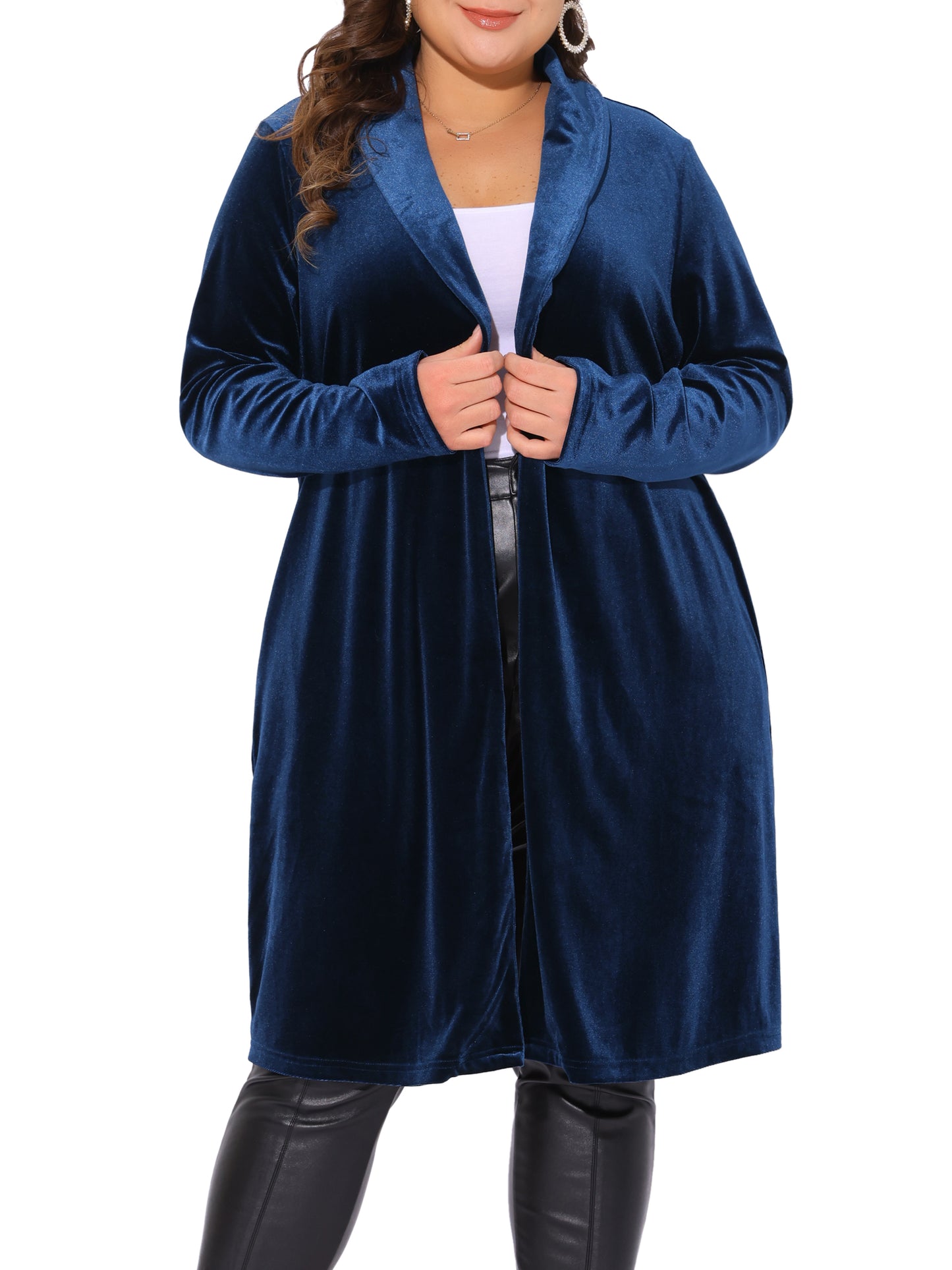 Women Plus Size Velvet Blazer Jackets Open Front Lightweight Long Cardigan