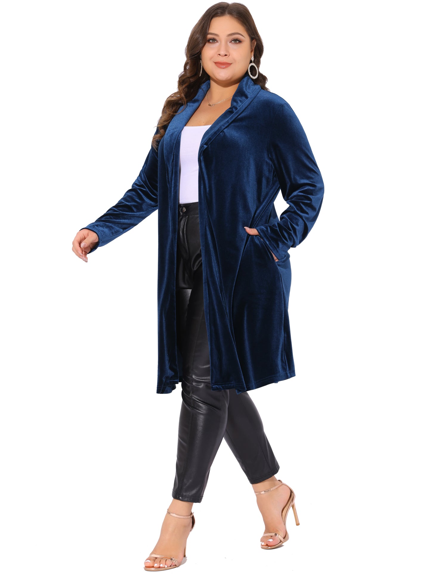 Women Plus Size Velvet Blazer Jackets Open Front Lightweight Long Cardigan
