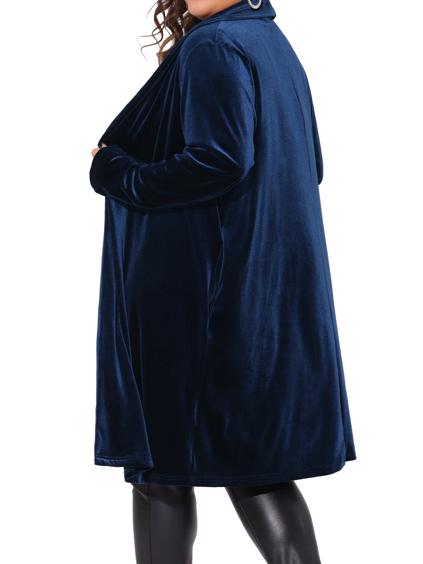 Women Plus Size Velvet Blazer Jackets Open Front Lightweight Long Cardigan