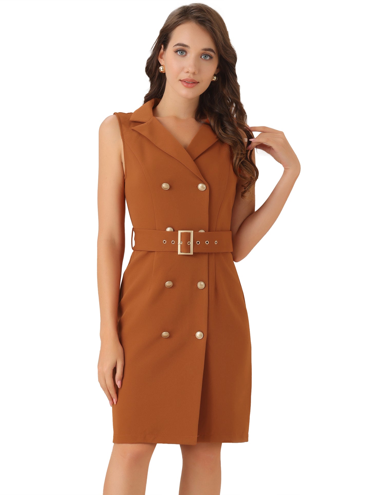 Women's Blazer Dresses Summer Sleeveless Notched Lapel Double Breasted Belted Work Office Dress