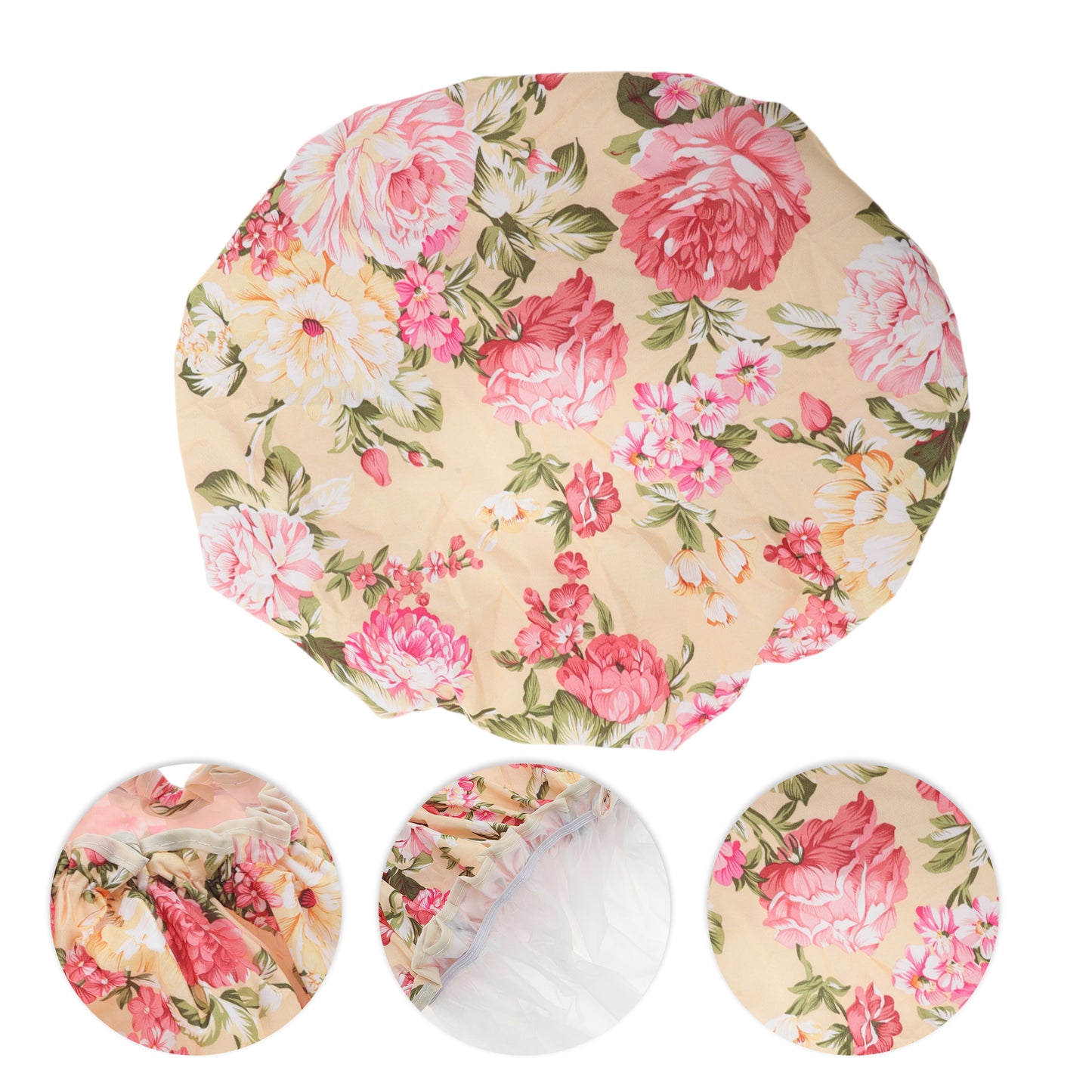 1 Pc Big Flower Bath Cap for Women Business Travel Pink Apricot