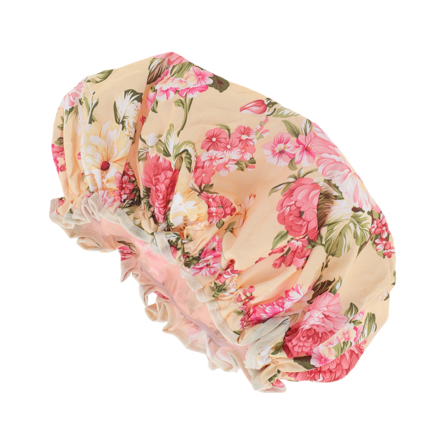 1 Pc Big Flower Bath Cap for Women Business Travel Pink Apricot