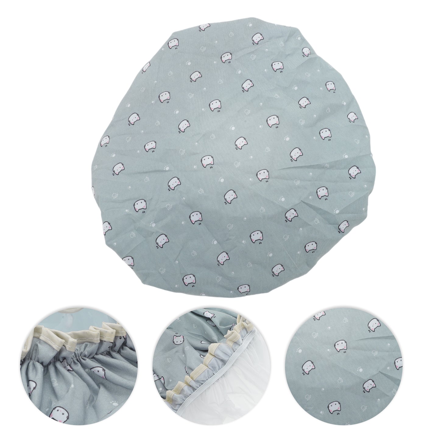 1 Pc Women Cat Pattern Shower Cap for Bathroom Business Travel Blue White