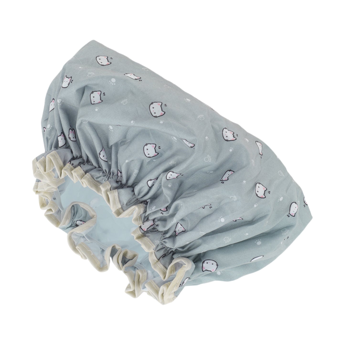 1 Pc Women Cat Pattern Shower Cap for Bathroom Business Travel Blue White