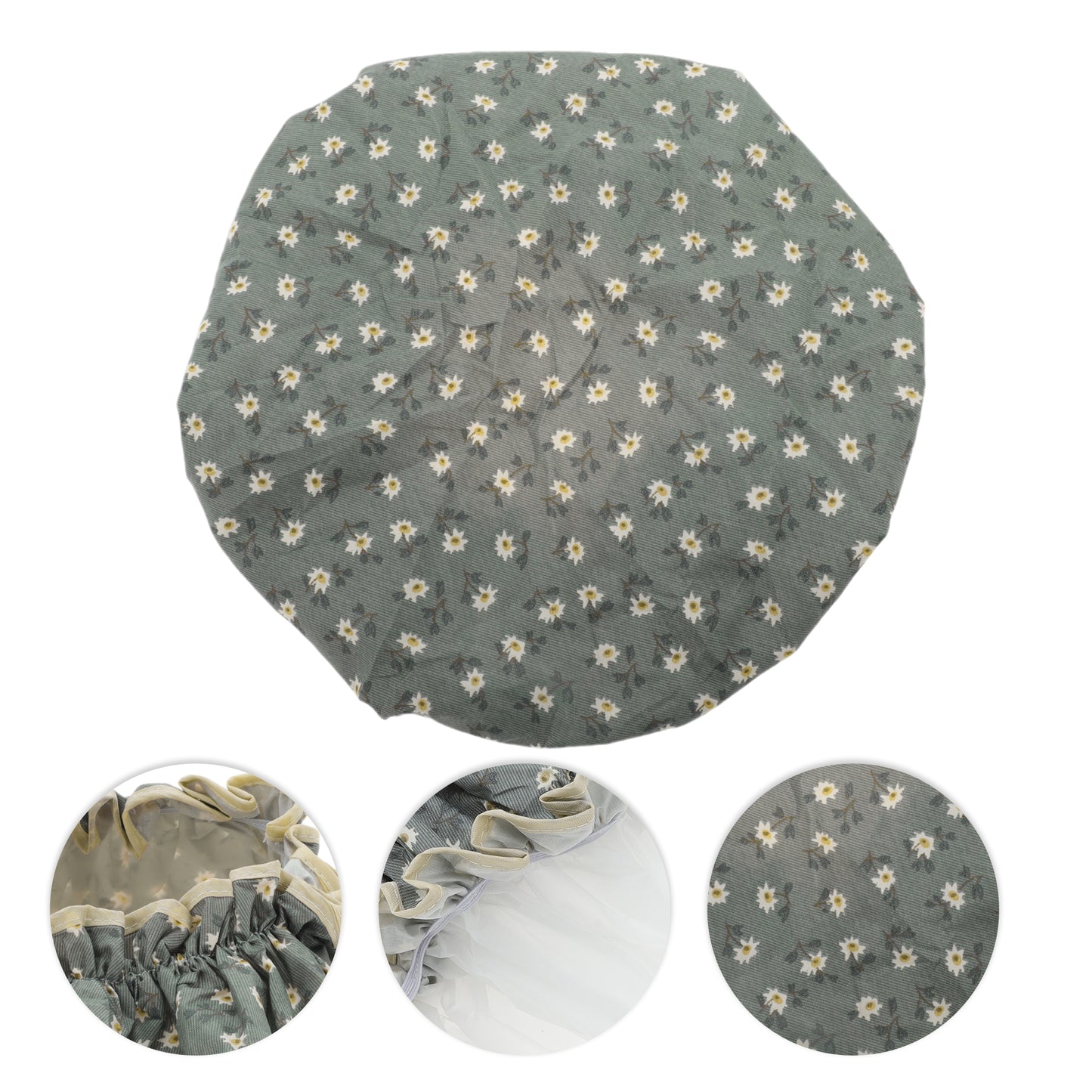 1 Pc Women Small Flower Bath Cap for Bathroom Business Travel Gray Blue