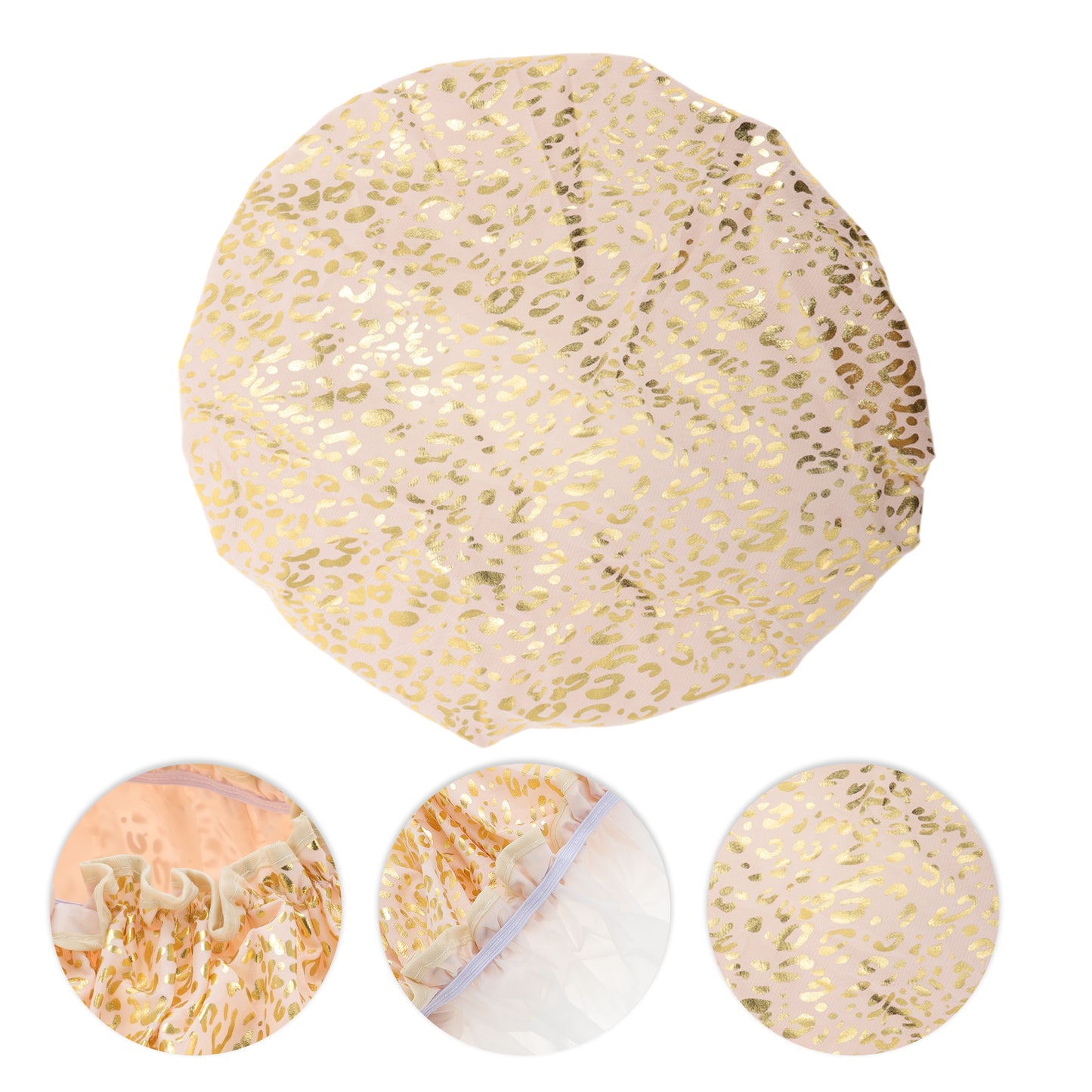 1 Pc Women's Shiny Gliding Pattern Shower Cap Bath Cap Pink Gold Tone