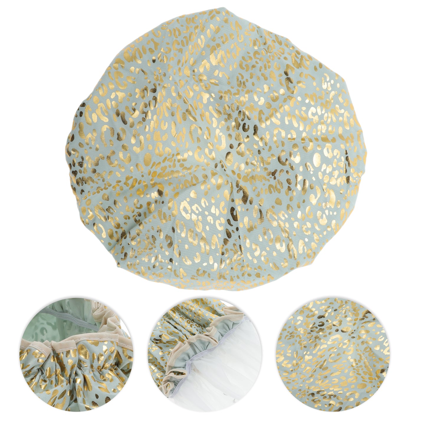 1 Pc Women's Shiny Gliding Pattern Shower Cap Bath Cap Green Gold Tone