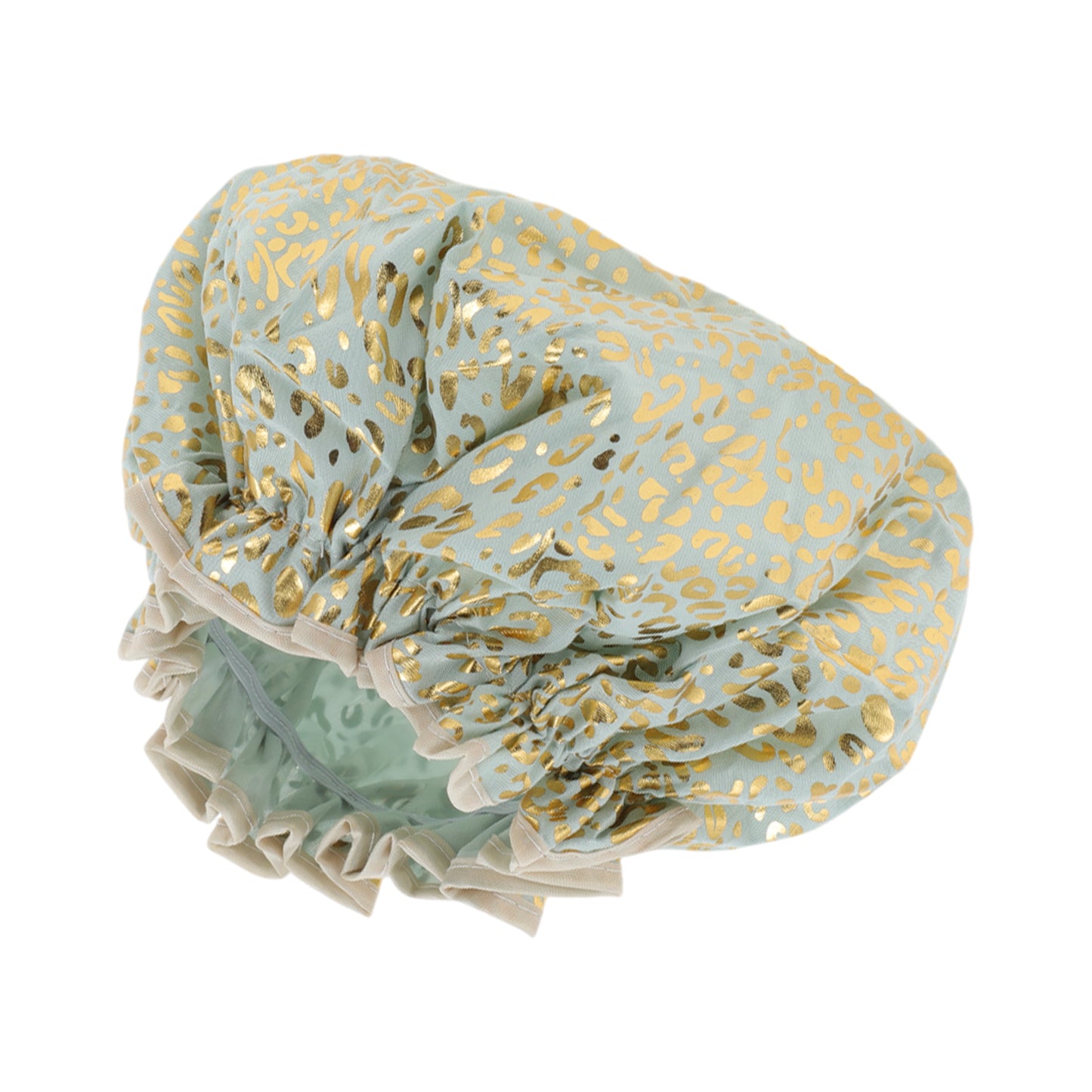 1 Pc Women's Shiny Gliding Pattern Shower Cap Bath Cap Green Gold Tone