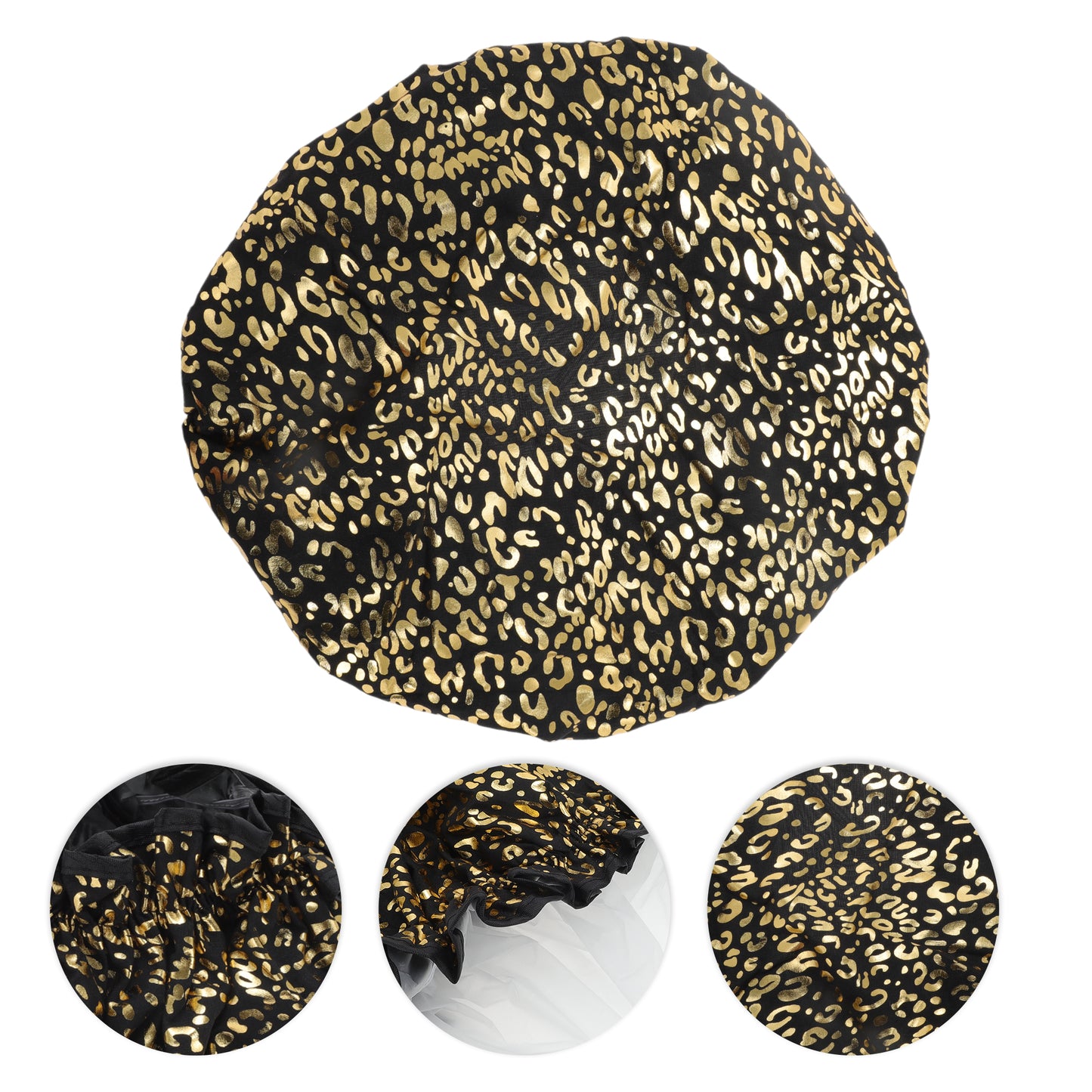 1 Pc Women's Shiny Gliding Pattern Shower Cap Bath Cap Black Gold Tone