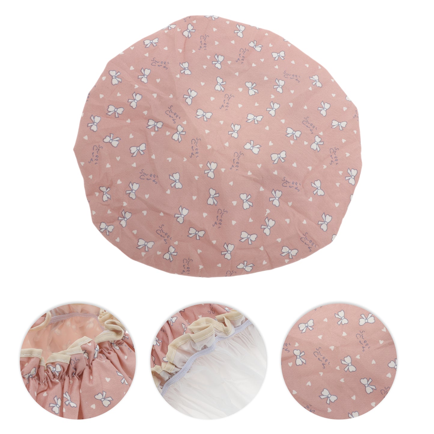1 Pc Women's Beautiful Bow Pattern Shower Cap Bath Cap Pink