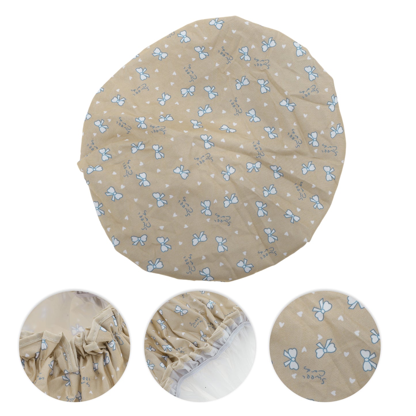 1 Pc Women's Beautiful Bow Pattern Shower Cap Bath Cap Khaki