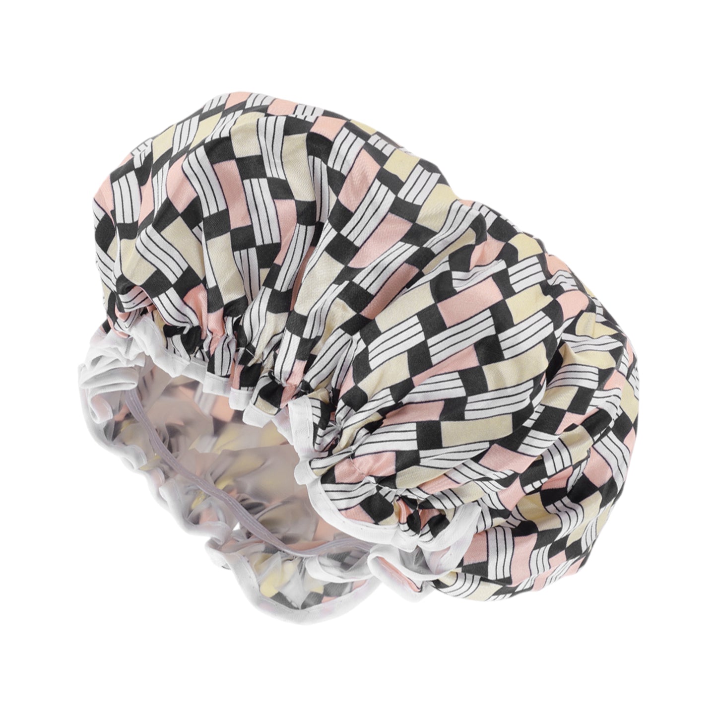 1 Pc Women's Geometric Pattern Bath Cap for Shower Bathroom Pink