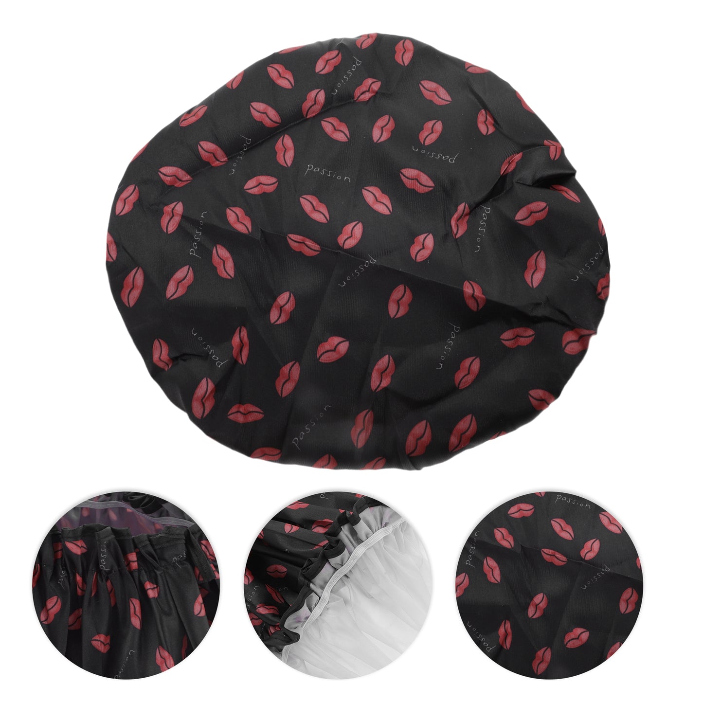 1 Pc Women Red Lips Bath Cap for Bathroom Business Travel Black Red