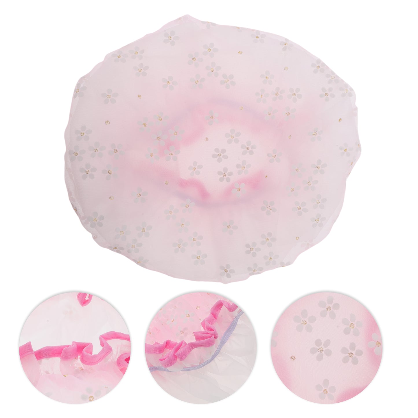1 Pc Women's Durable Double Layer Bath Cap White Pink