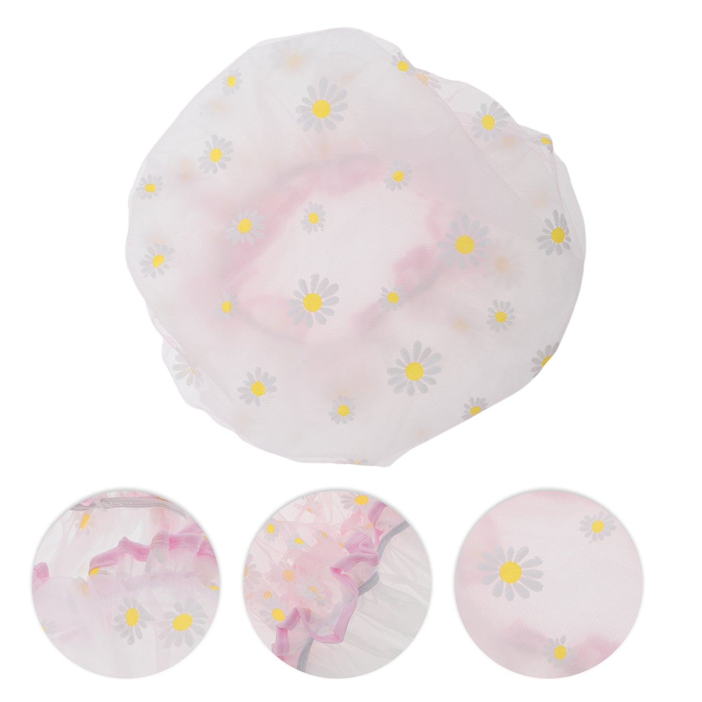 1 Pc Women's Floral Shower Cap Double Layer Bath Cap White Yellow