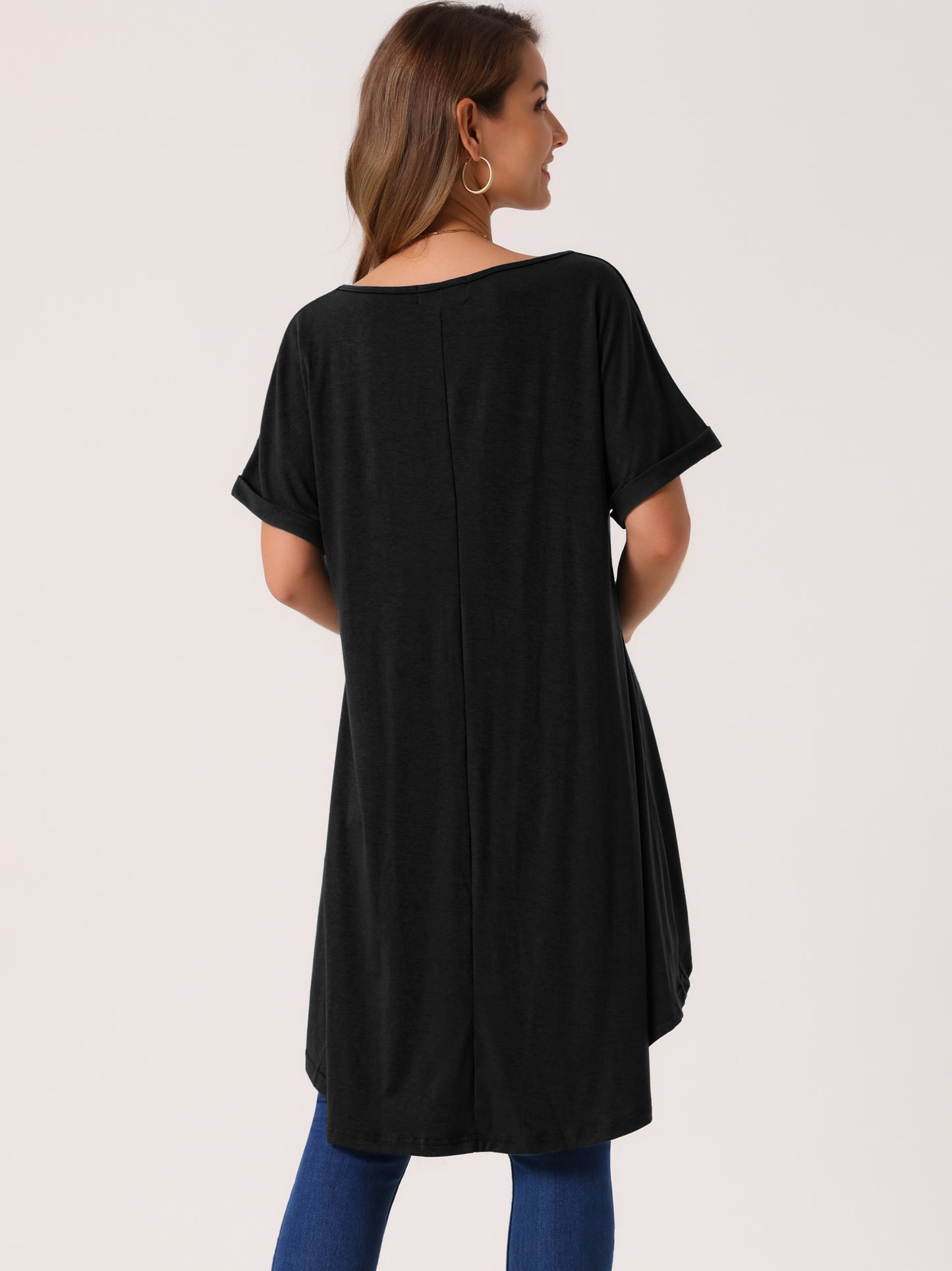 Women's Short Sleeve High Low Tops Waist Knot Asymmetrical Top V Neck Dressy Casual Blouse