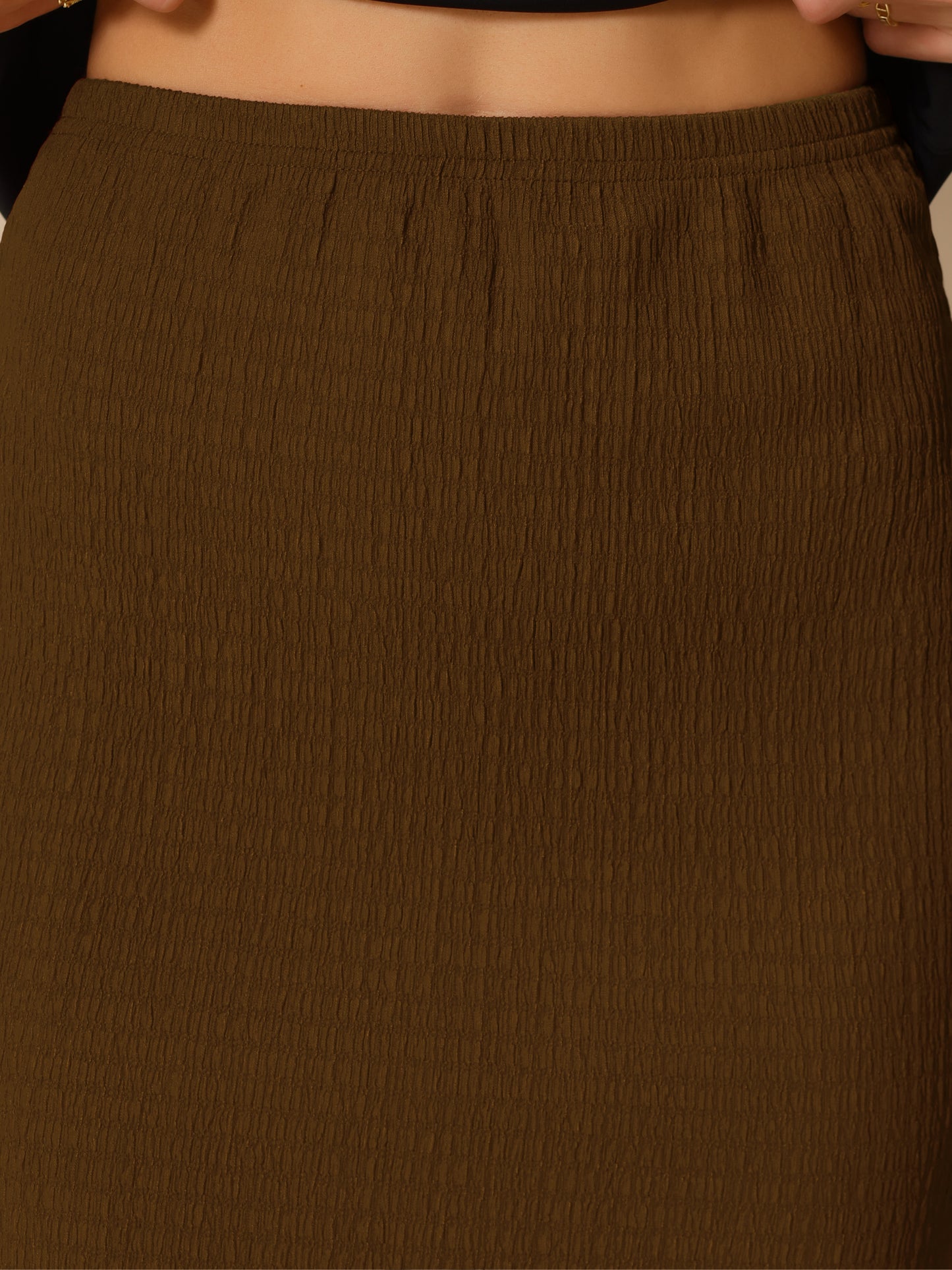 Women's Texture Stretchy Bodycon Lettuce Hem Elastic High Waist Maxi Mermaid Skirt