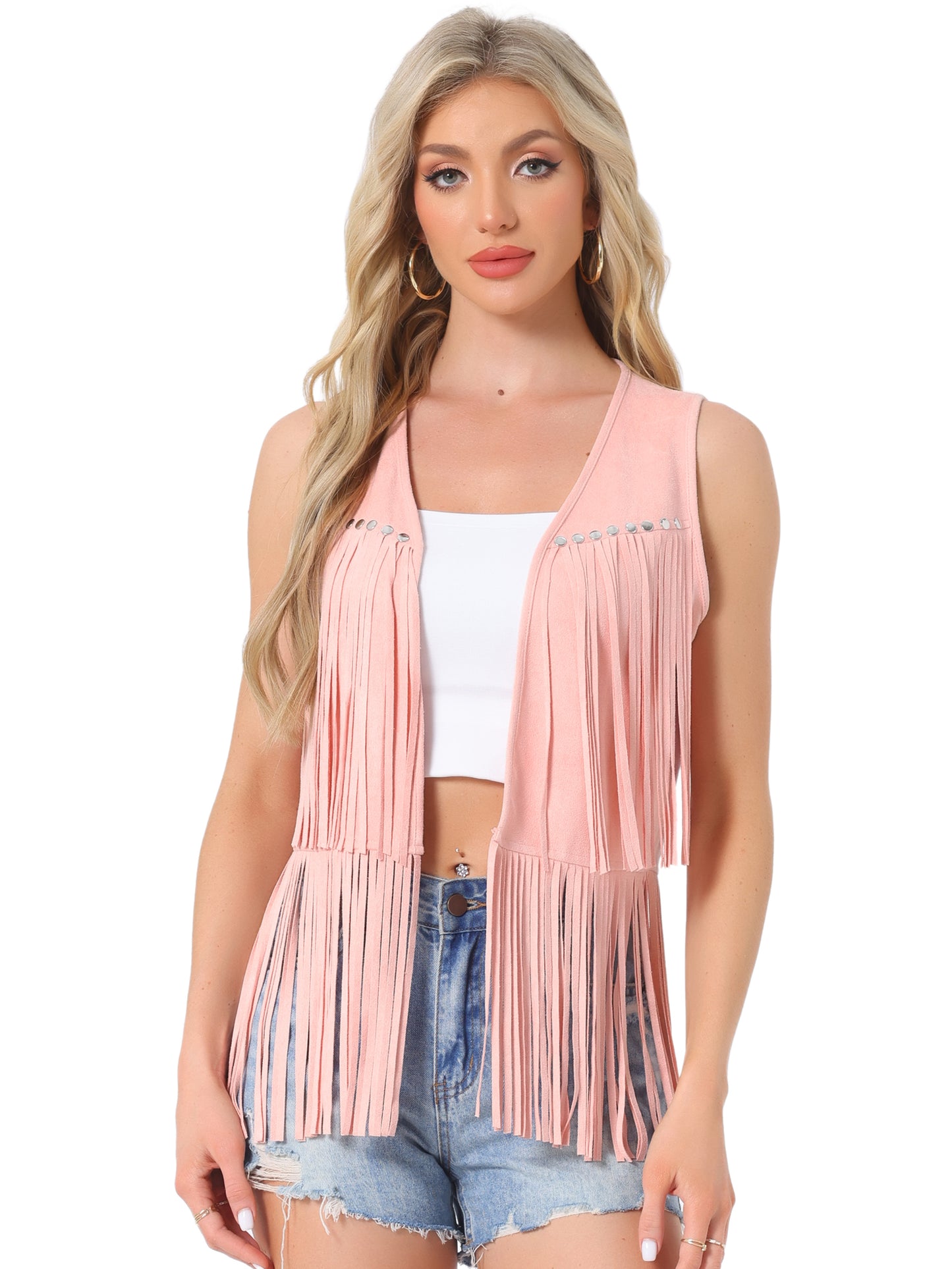 Women's Open Front Vintage Faux Suede Tassel Fringe Vest