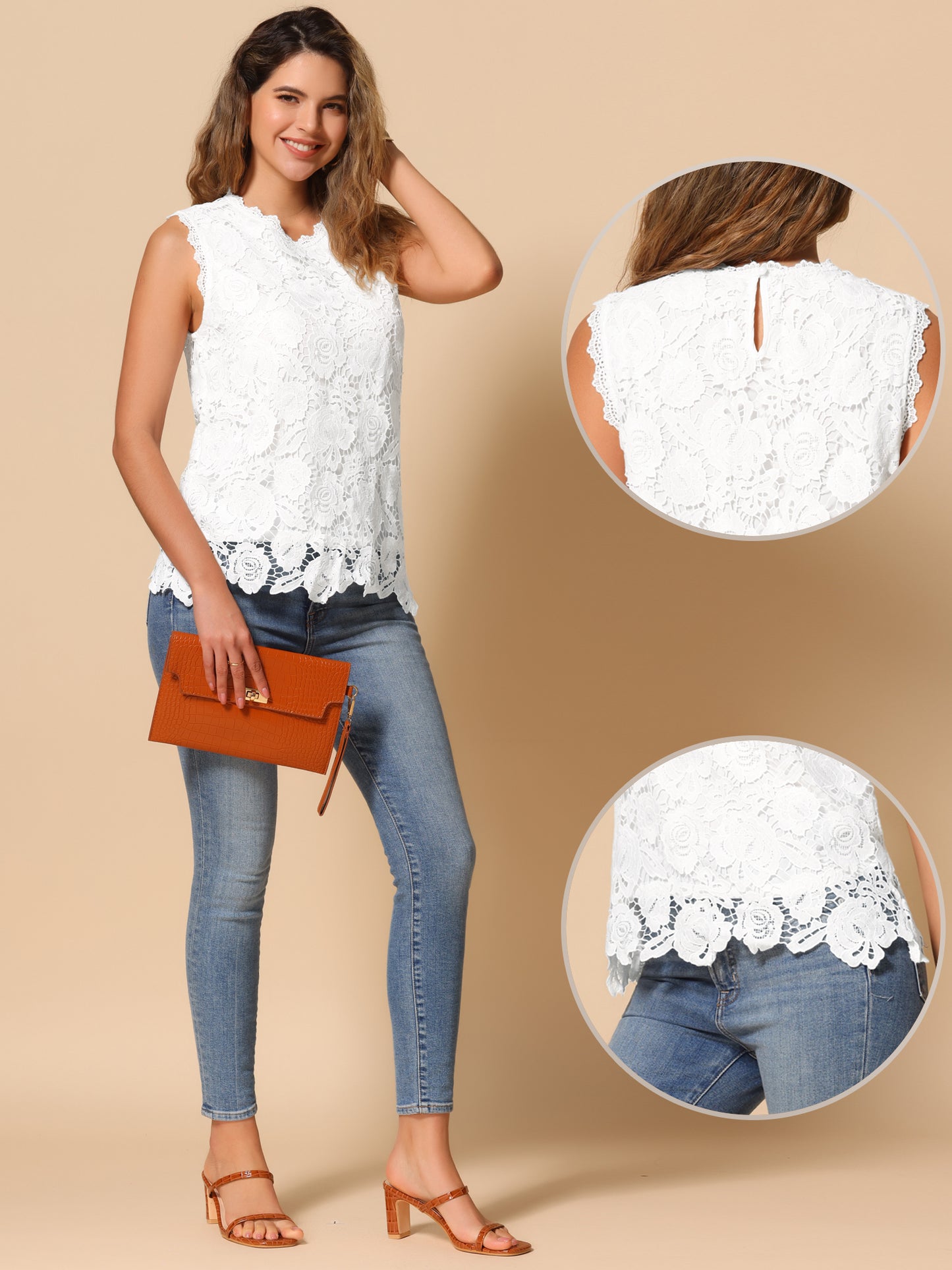 Women's Sleeveless Lace Flower Lace Tank Tops