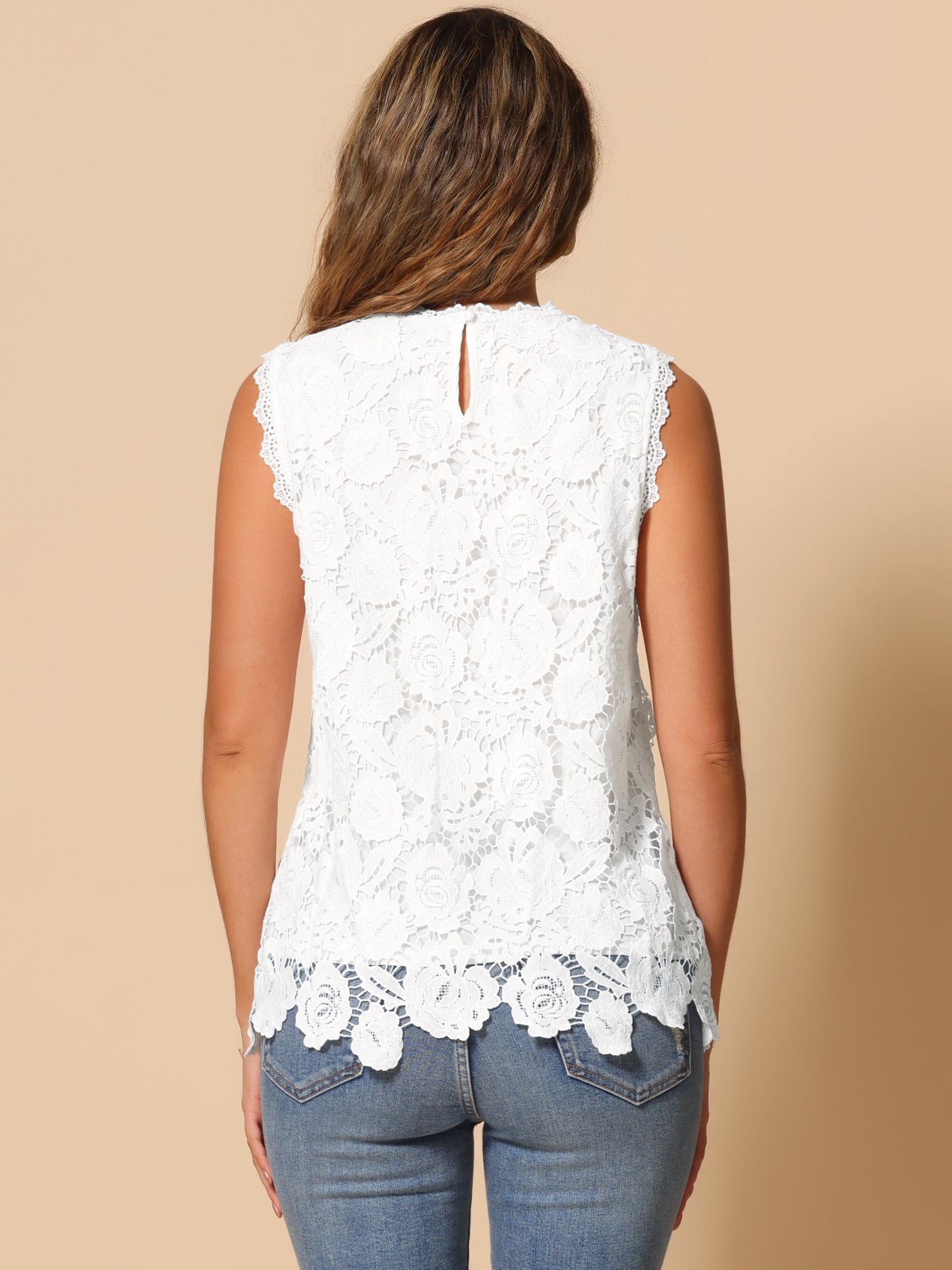 Women's Sleeveless Lace Flower Lace Tank Tops