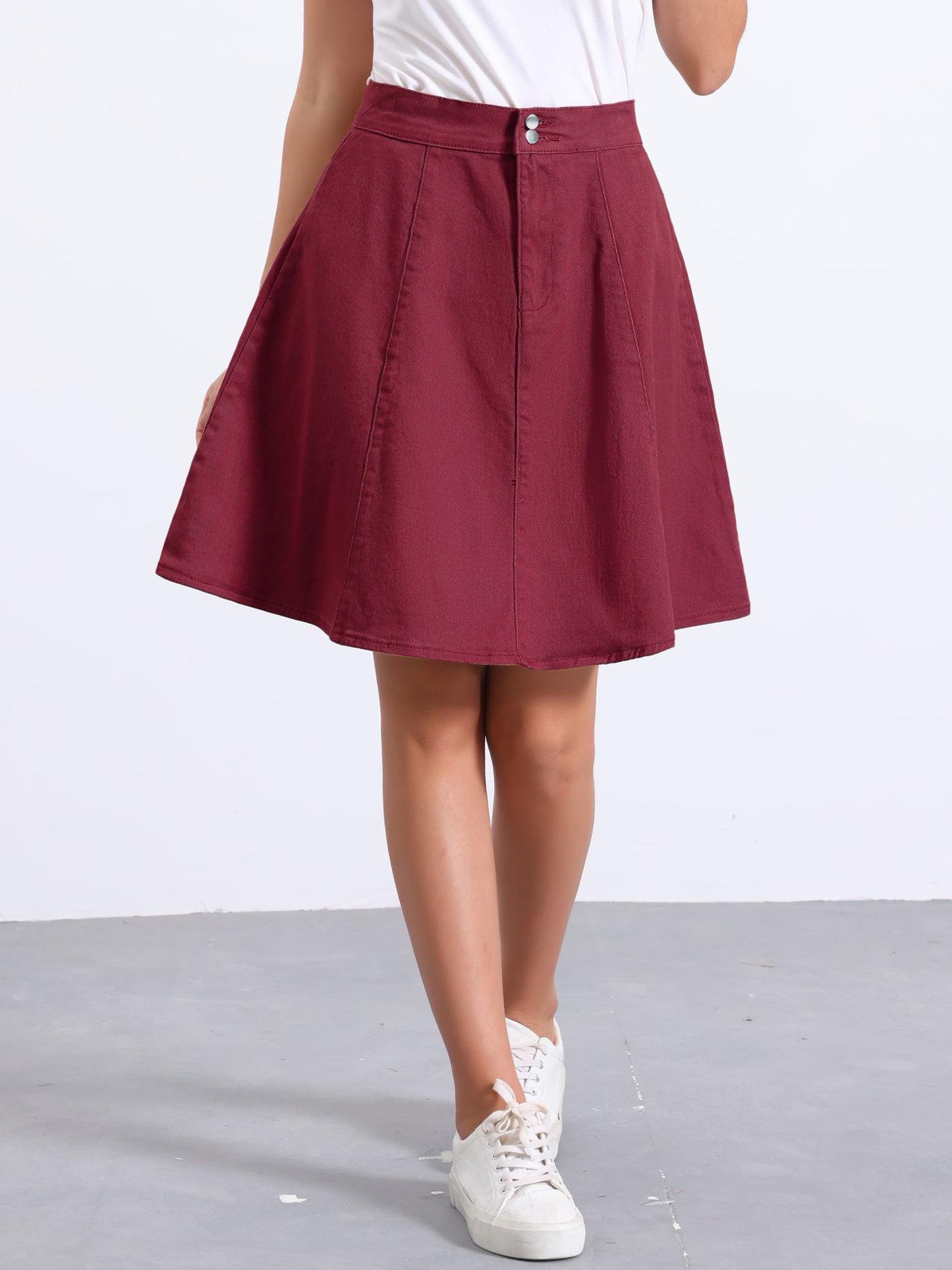 Women's High Waisted A-Line Flared Casual Denim Skirt