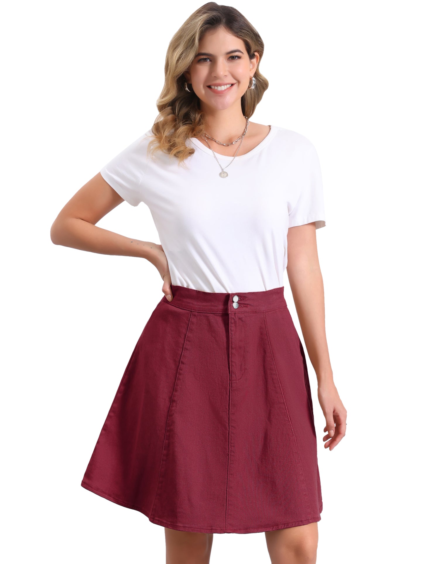 Women's High Waisted A-Line Flared Casual Denim Skirt