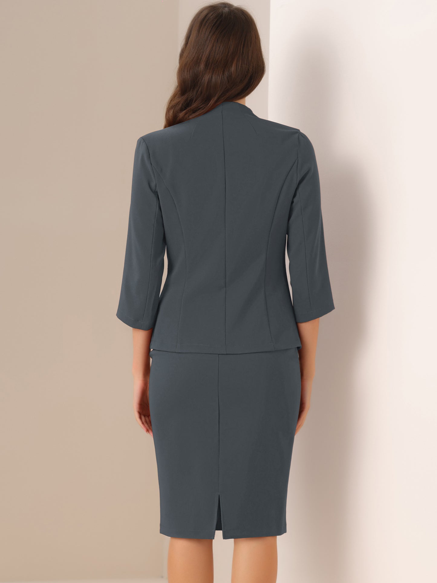 Women's 2 Piece Business Skirt Suit Set Office Work Collarless Blazer Pencil Skirt