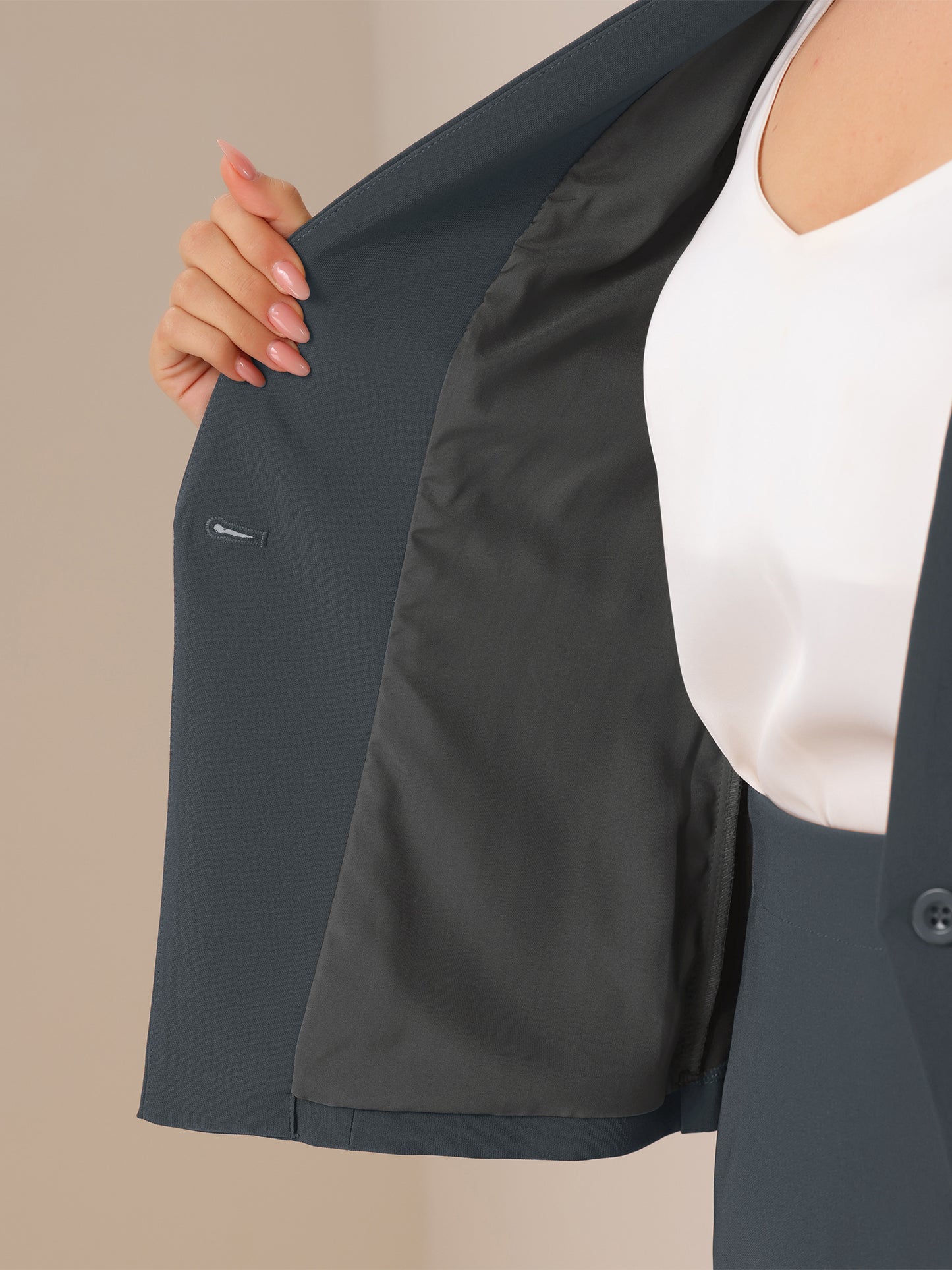 Conjunto de traje de negocios de 2 piezas para mujer, blazer sin cuello y falda lápiz para oficina