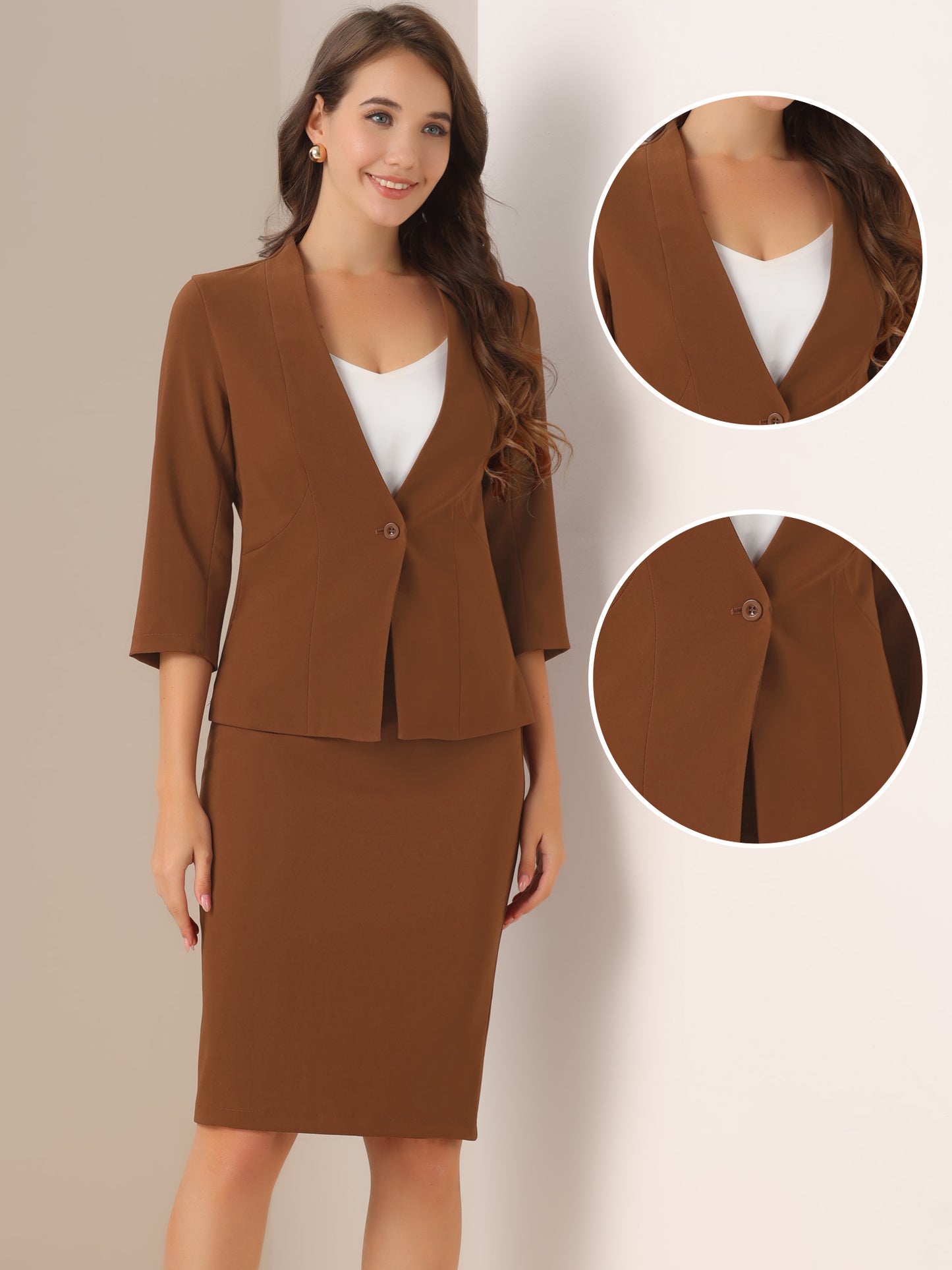 Women's 2 Piece Business Skirt Suit Set Office Work Collarless Blazer Pencil Skirt