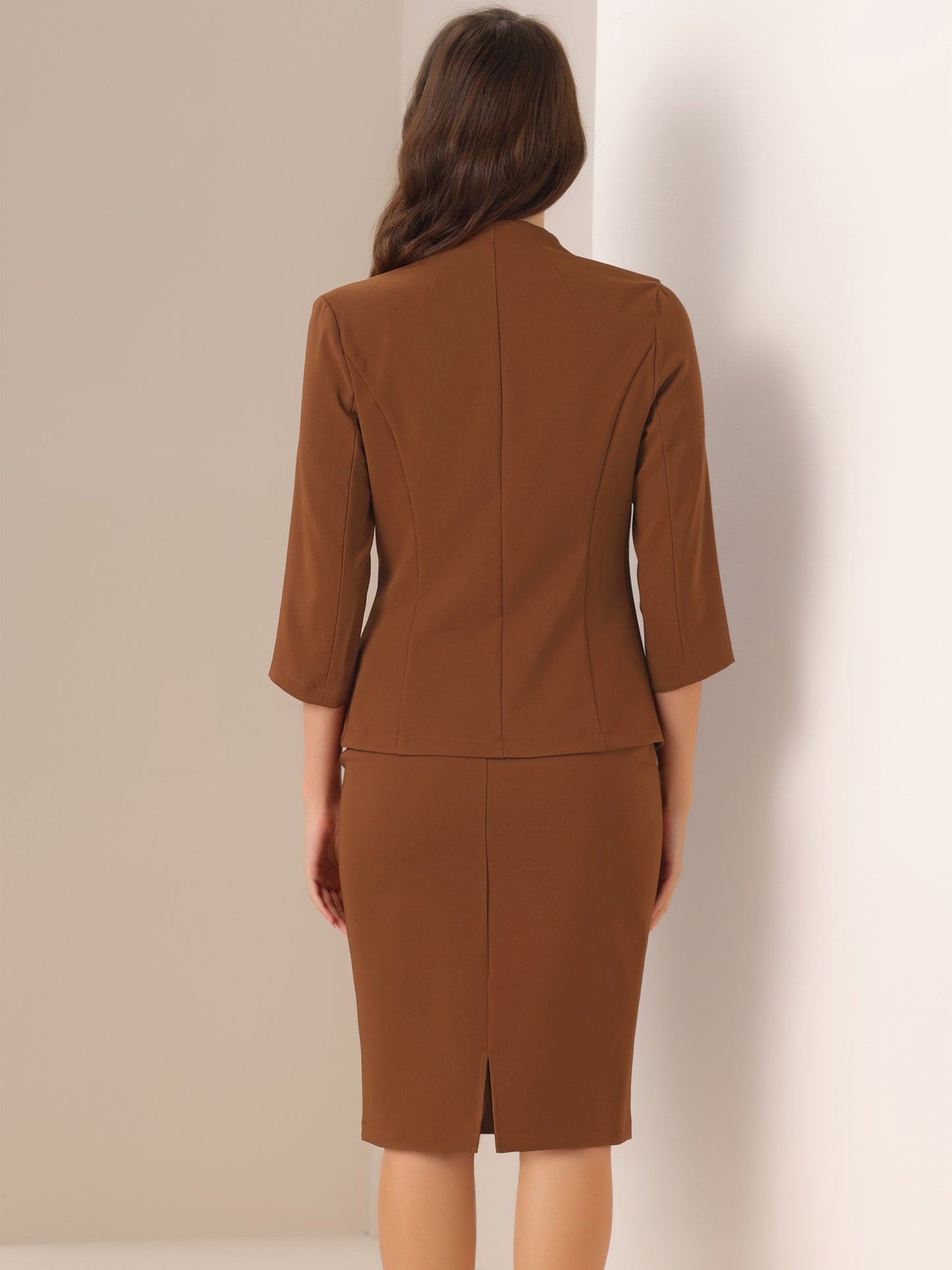 Women's 2 Piece Business Skirt Suit Set Office Work Collarless Blazer Pencil Skirt