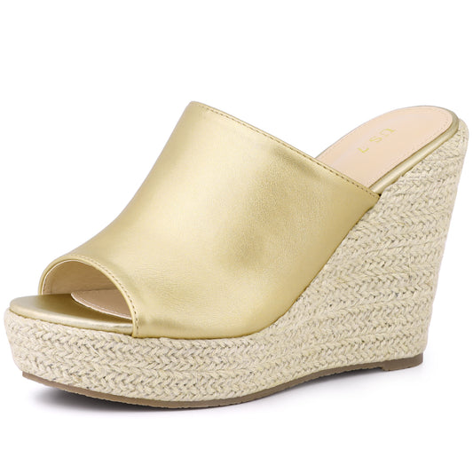 Women Open Toe Espadrille Wedge Heel Platform Slide Sandal