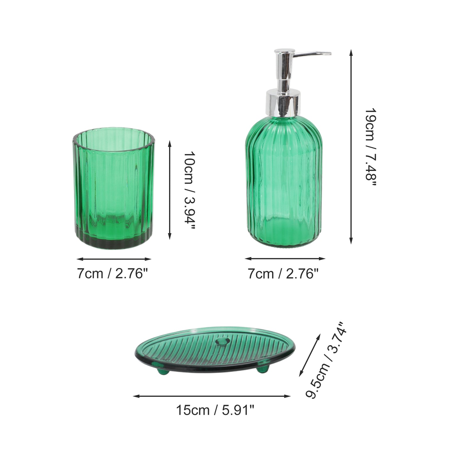 3 Pcs Set Durable Vertical Stripes Bathroom Accessories Kit Green