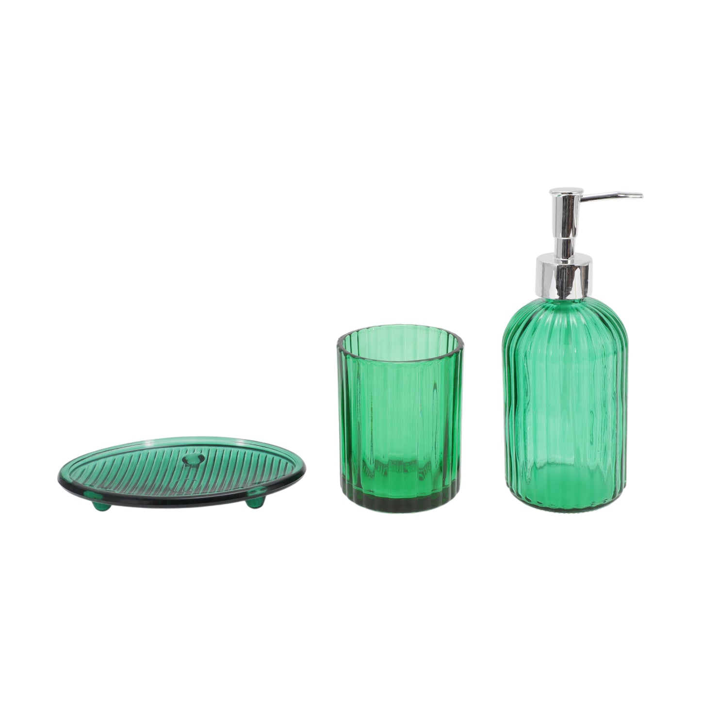 3 Pcs Set Durable Vertical Stripes Bathroom Accessories Kit Green