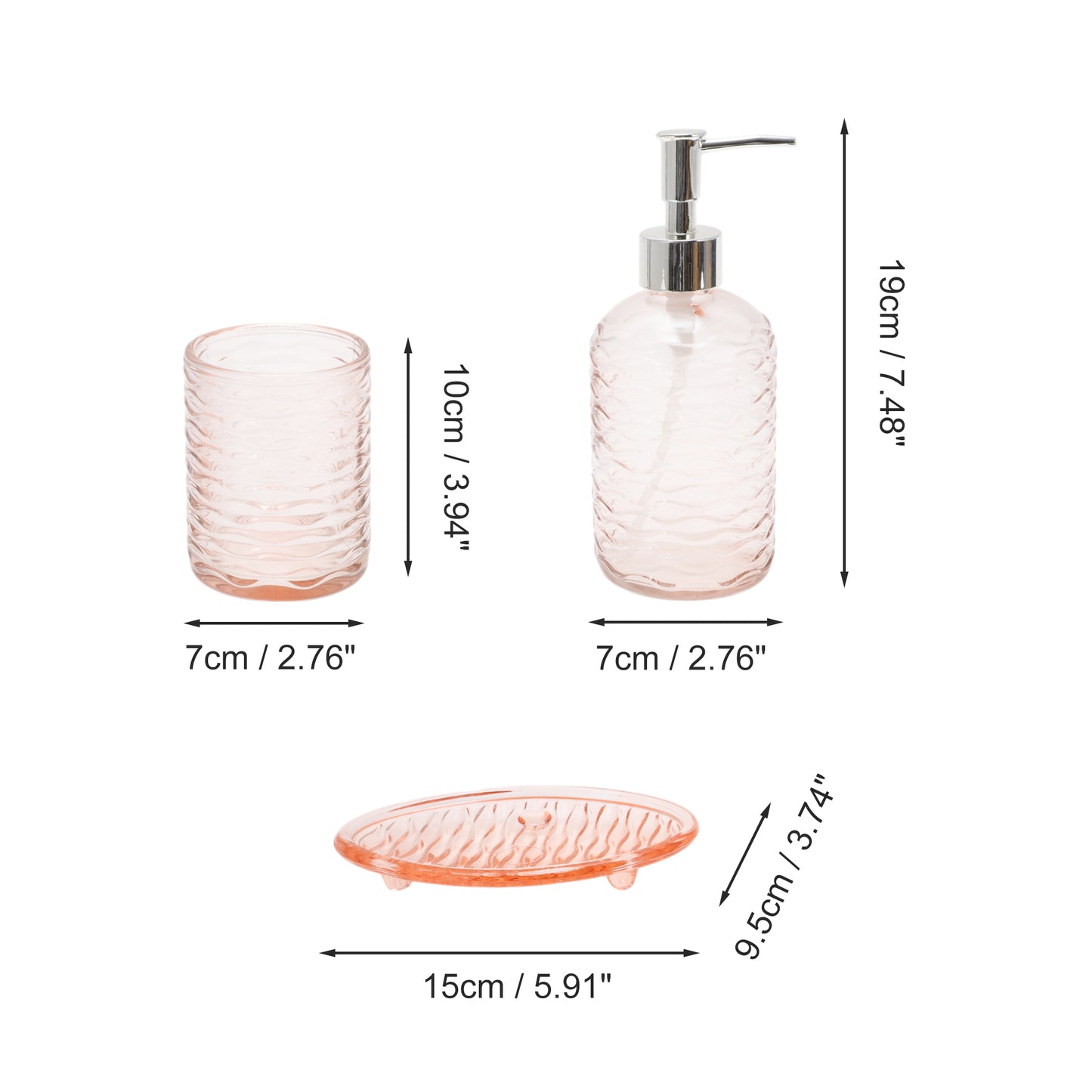 3 Pcs Set Durable Waves Bathroom Accessories Kit Pink