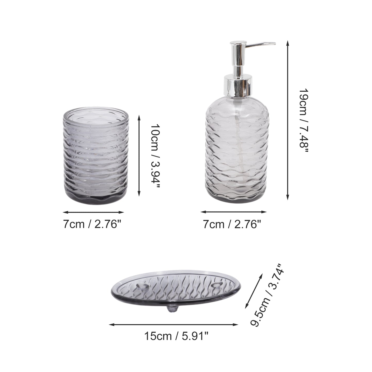 3 Pcs Set Durable Waves Bathroom Accessories Kit Black