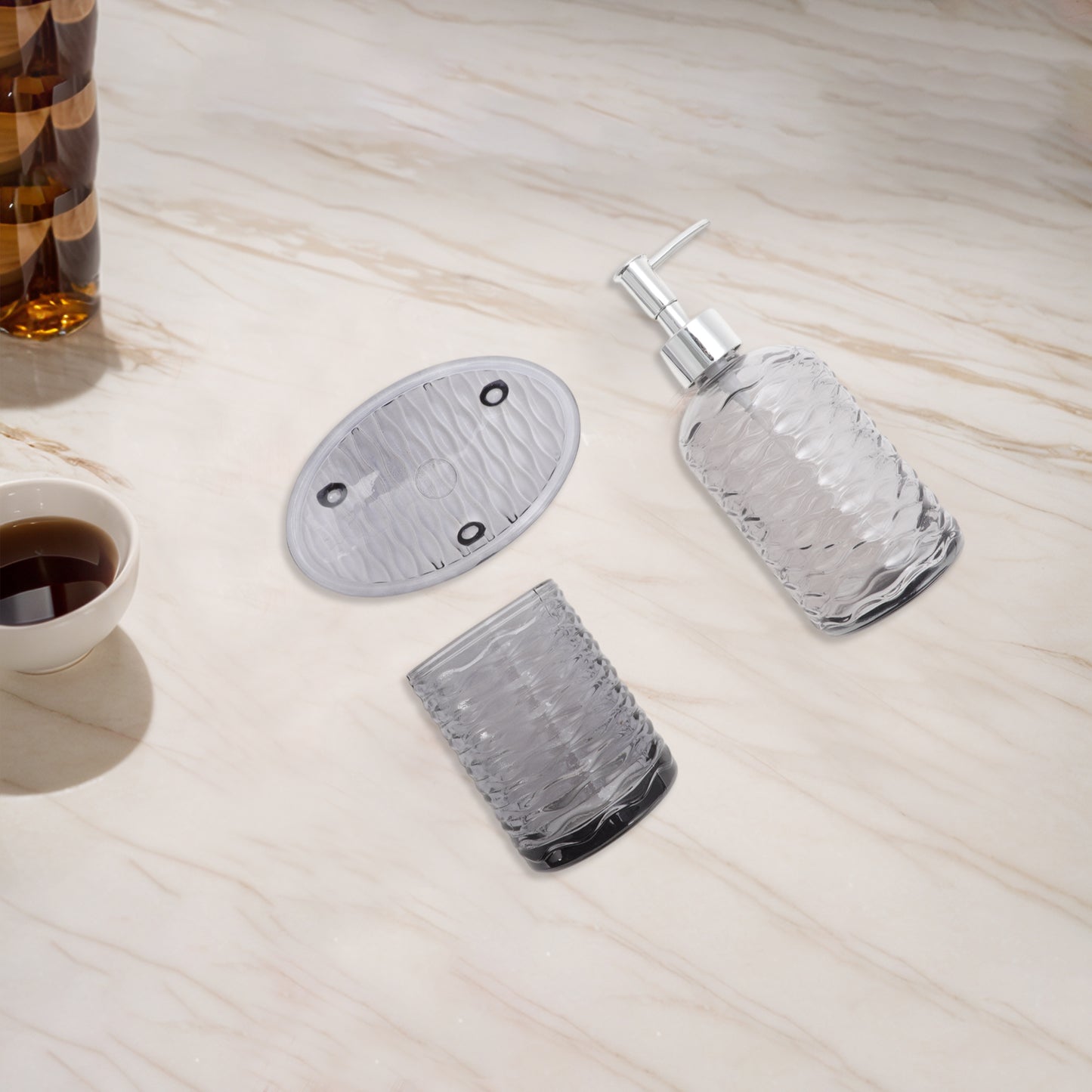 3 Pcs Set Durable Waves Bathroom Accessories Kit Black