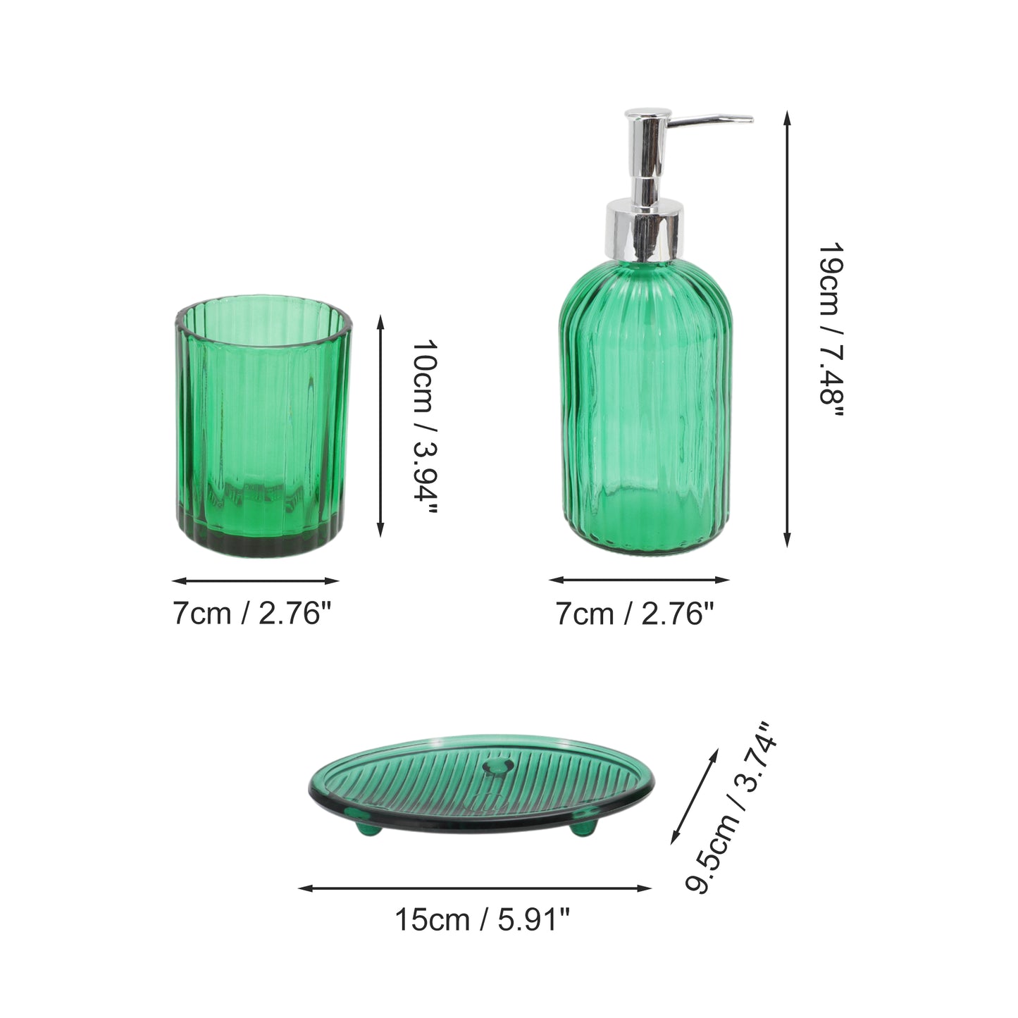 3 Pcs Set Durable Waves Bathroom Accessories Kit Green