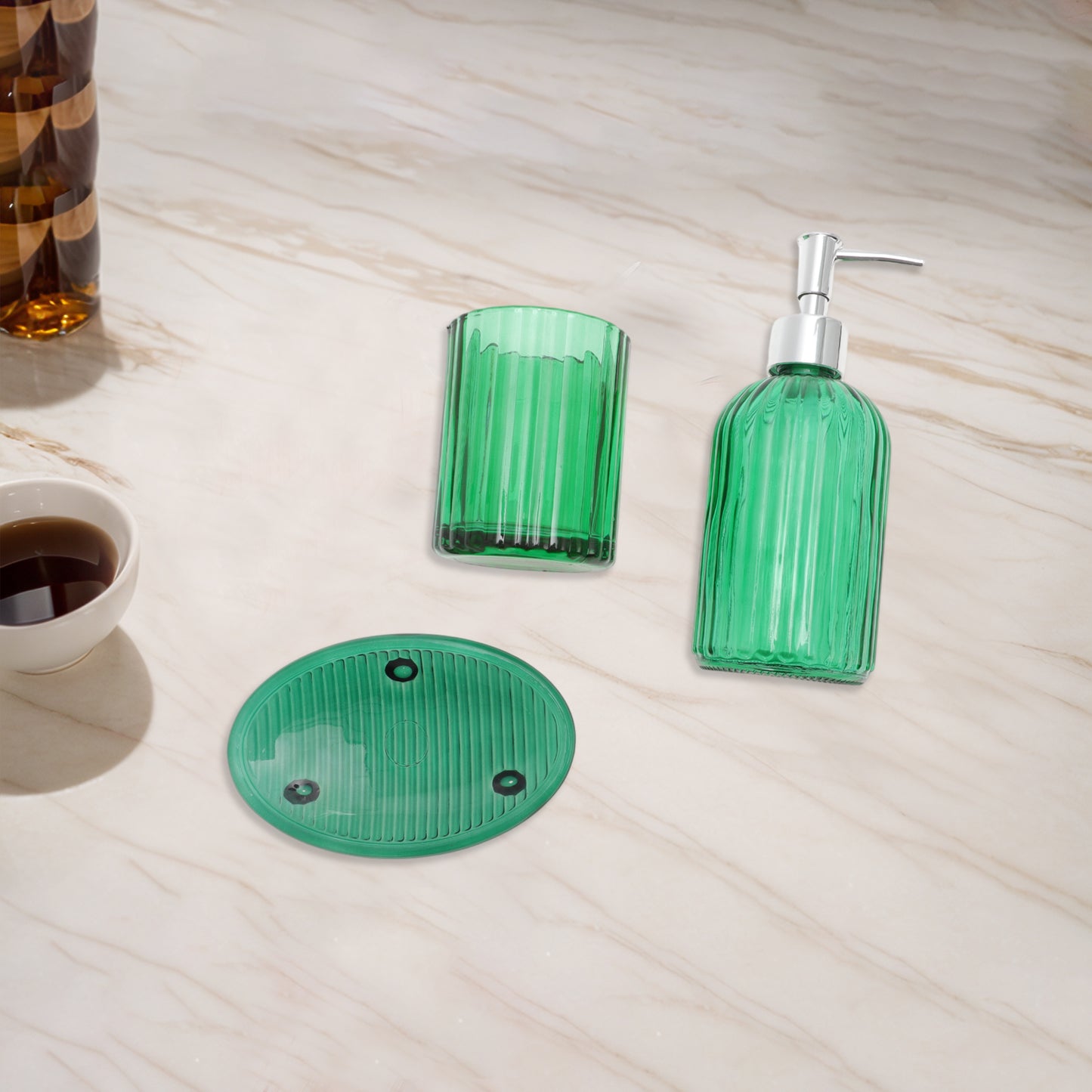 3 Pcs Set Durable Waves Bathroom Accessories Kit Green
