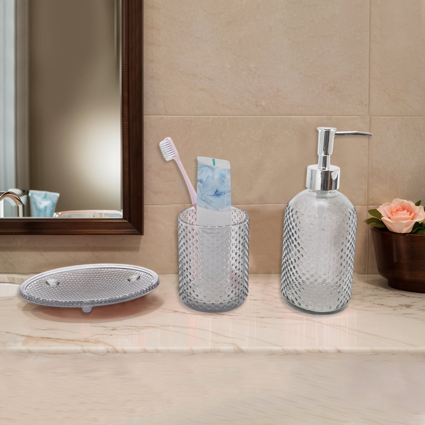 3 Pcs Set Durable Dots Modern Bathroom Accessories Kit Black