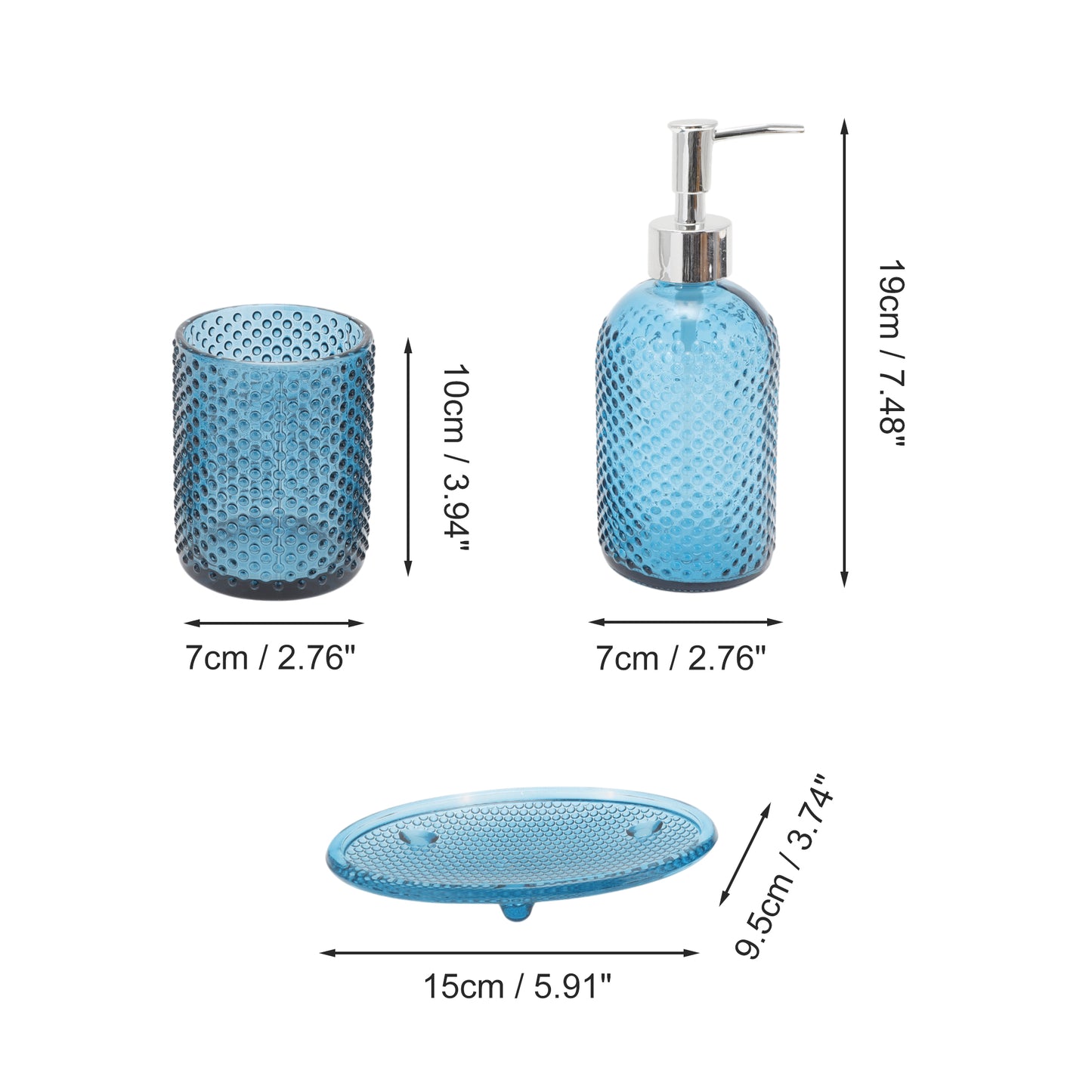 3 Pcs Set Durable Dots Modern Bathroom Accessories Kit Blue