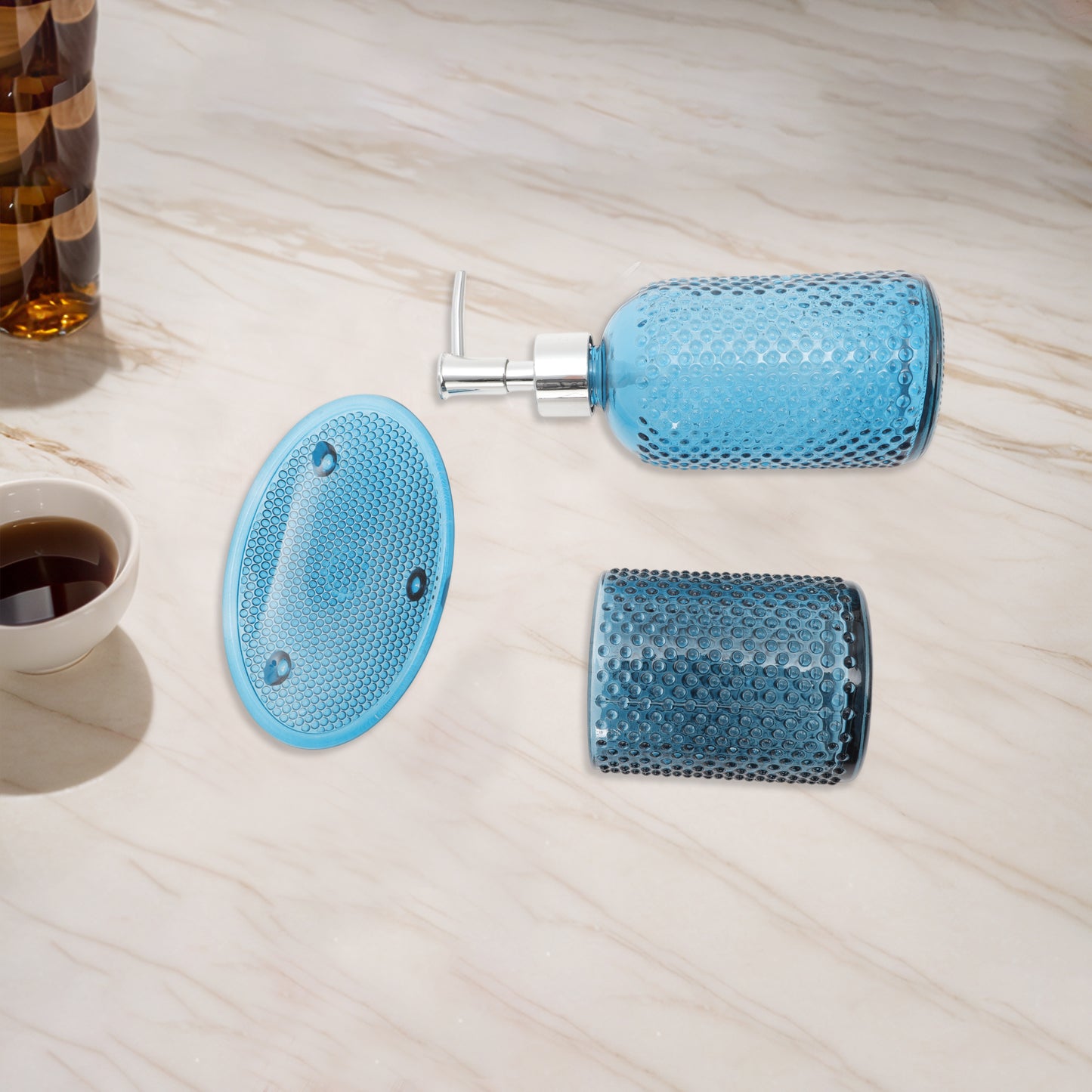3 Pcs Set Durable Dots Modern Bathroom Accessories Kit Blue