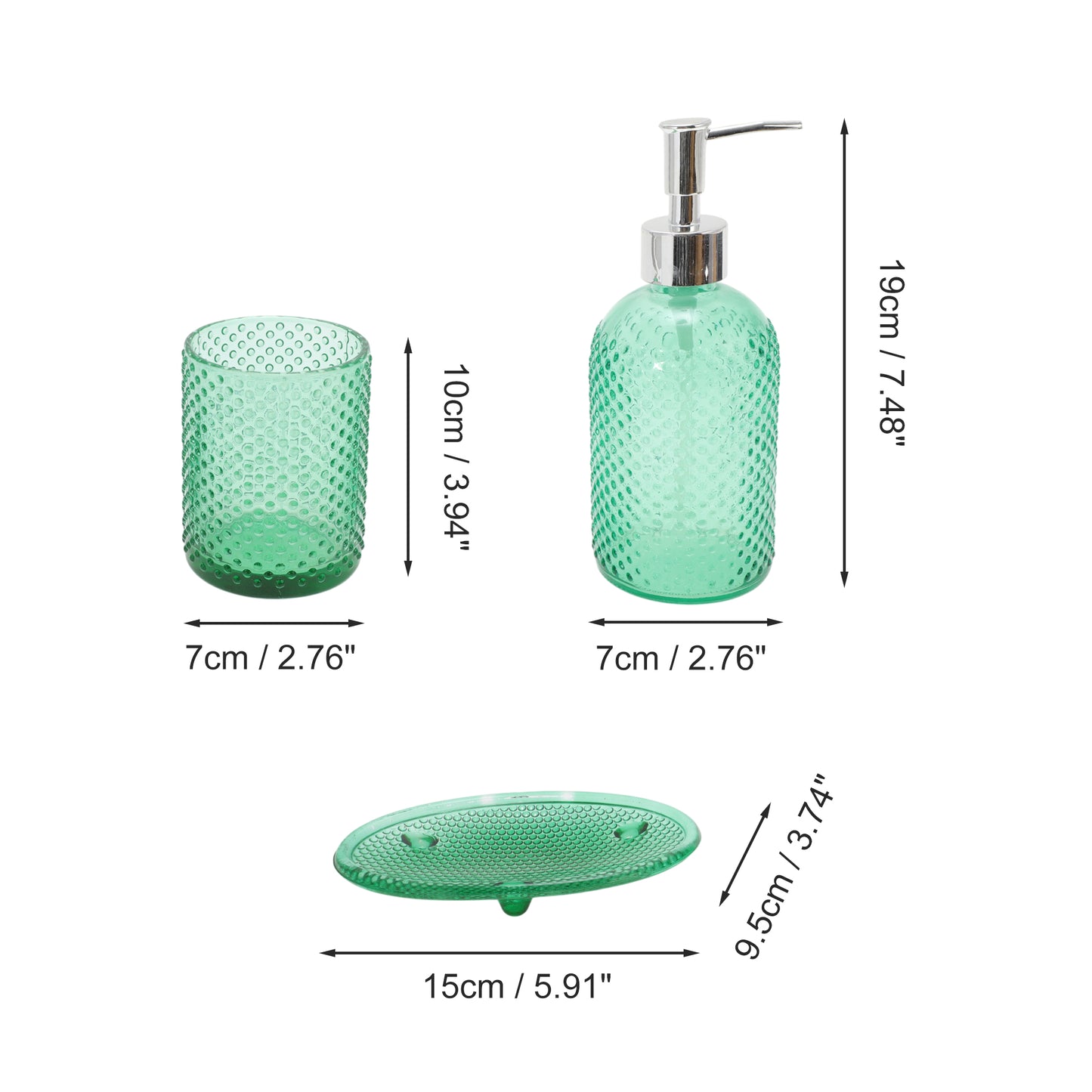 Juego de 3 accesorios de baño modernos con diseño de puntos duraderos, color verde